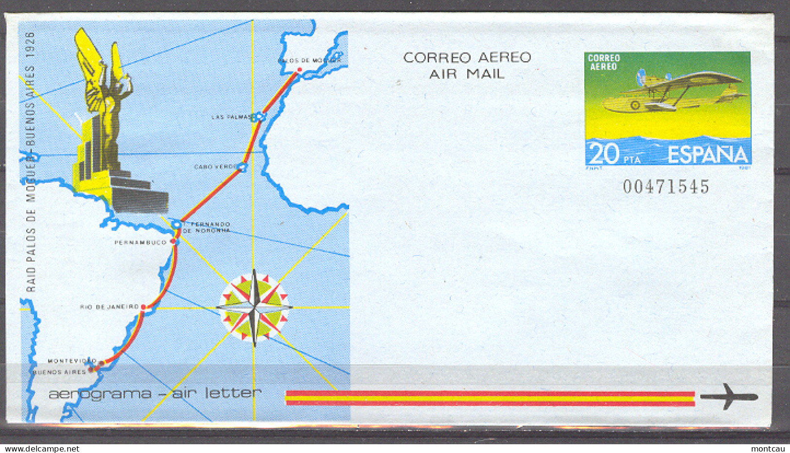 Espa�a - Aerograma N. 201 - 1981 - Raid Palos-BBAA - 1931-....