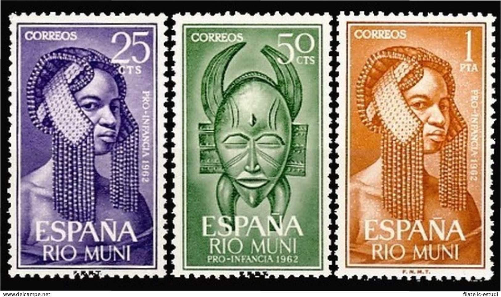 Rio Muni 29/31 1962 Peinado Indígena-Máscara Mask MNH - Rio Muni