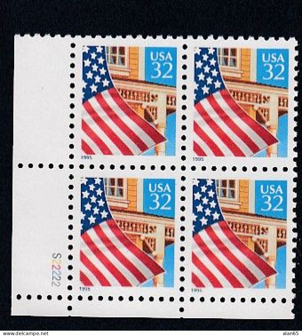 Sc#2897, Flag Over Porch 1995 Issue 32-cent Stamp Plate # Block Of 4 - Numéros De Planches