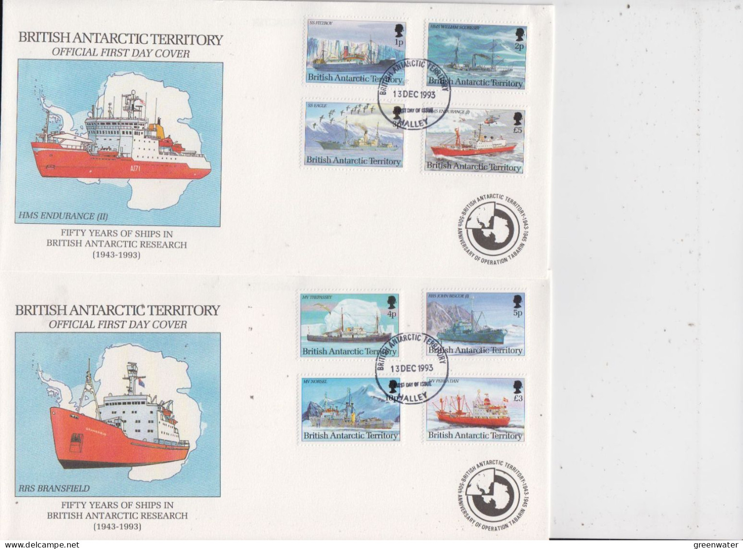 British Antarctic Territory (BAT) 1993 Definitives / British Antarctic Ships 12v 3 Registered FDC Ca Halley (FG175) - FDC