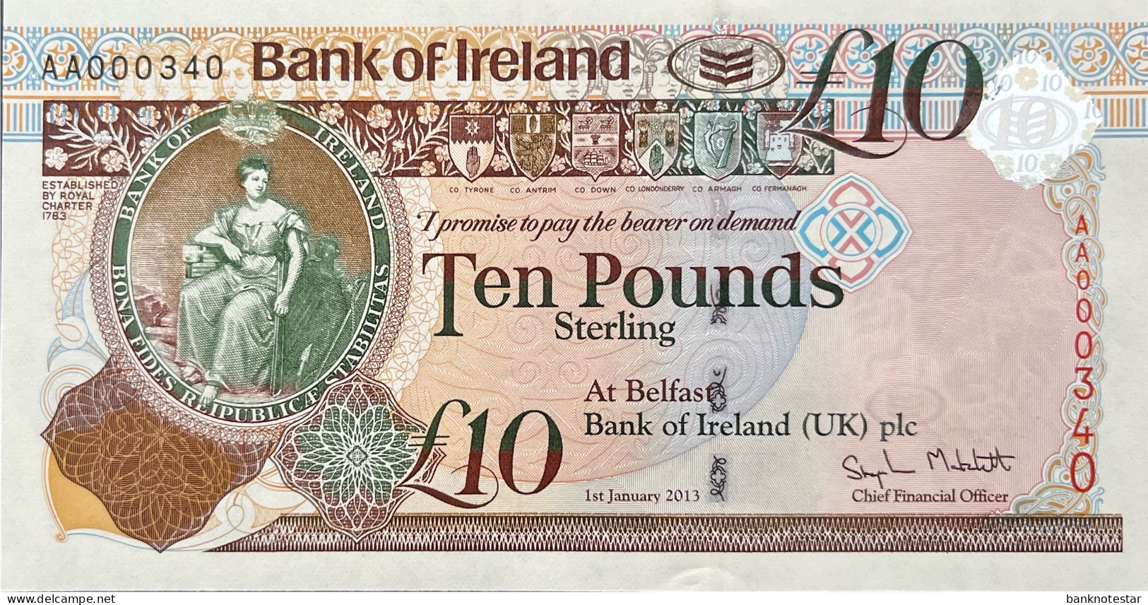 Northern Ireland 10 Pounds, P-87 (1.1.2013) - AA000340 - UNC - 10 Ponden