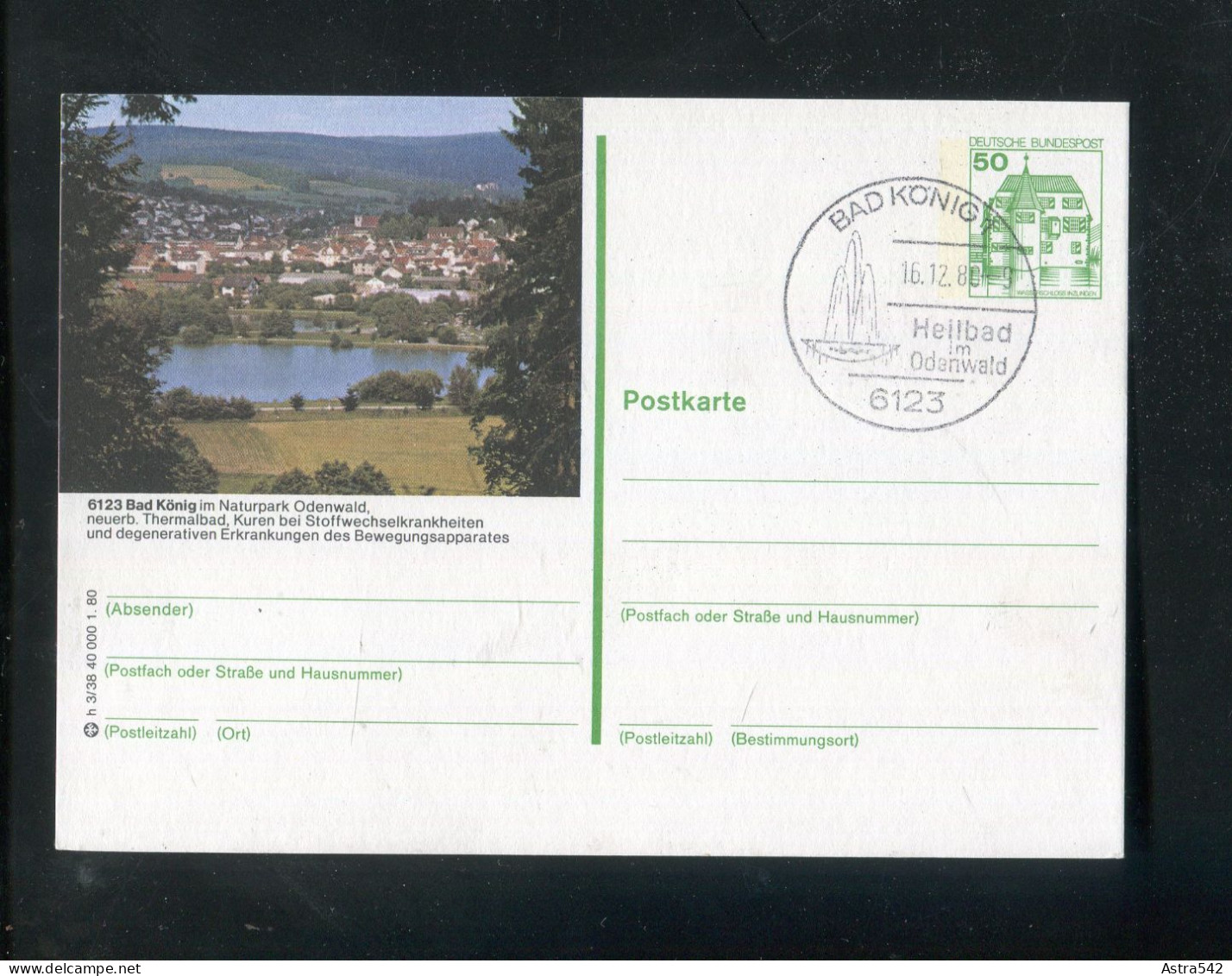 "BUNDESREPUBLIK DEUTSCHLAND" 1980, Bildpostkarte Mit Bildgleichem Stempel Ex "BAD KOENIG" (A0041) - Illustrated Postcards - Used