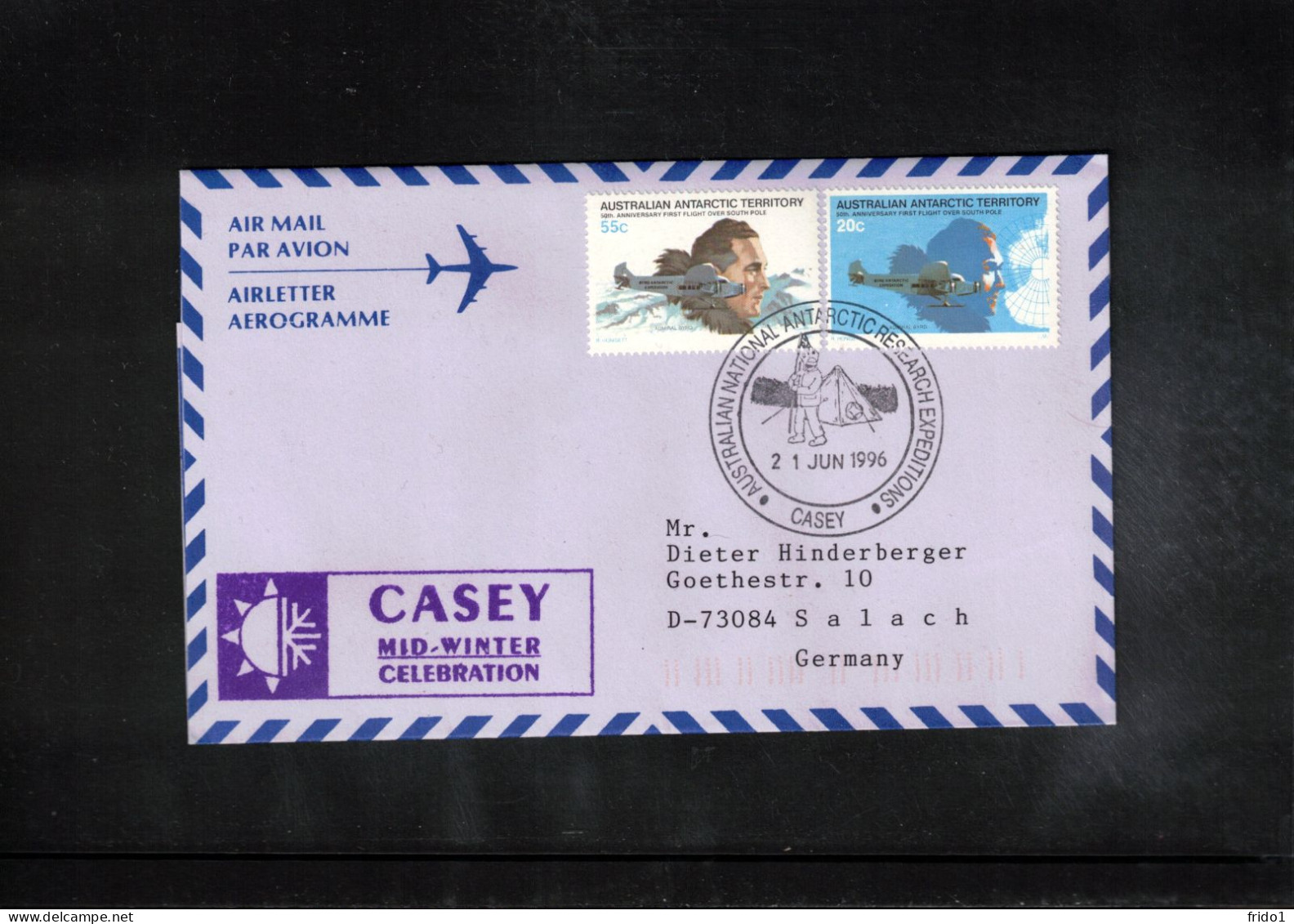 Australian Antarctic Territory 1996 Antarctica - Base Casey - Mid Winter Celebration Interesting Cover - Bases Antarctiques