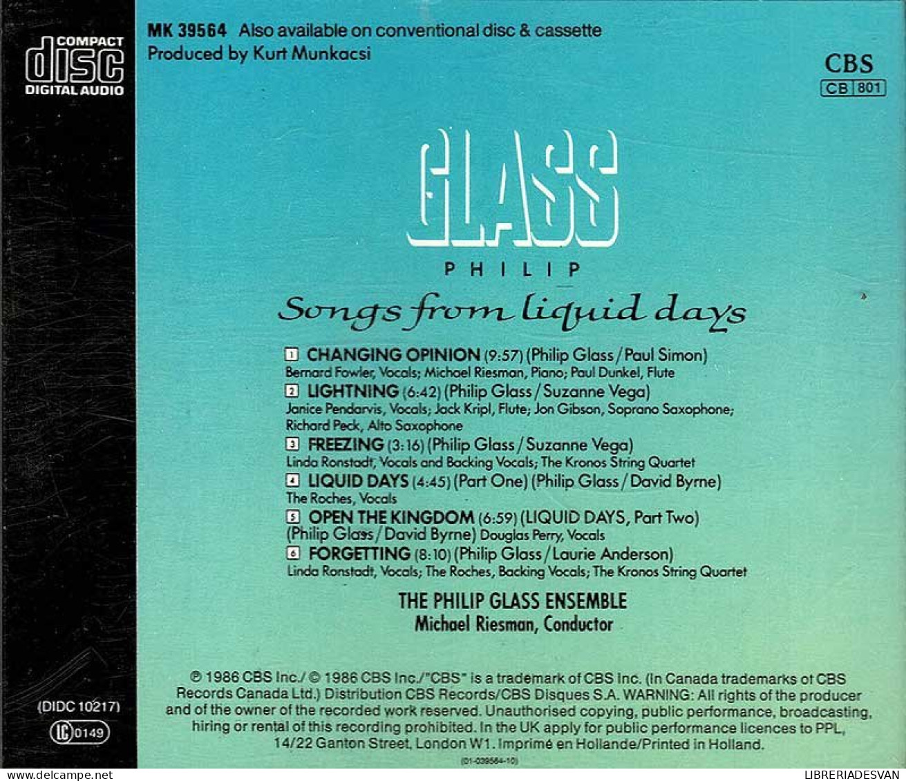 Philip Glass - Songs From Liquid Days. CD - New Age