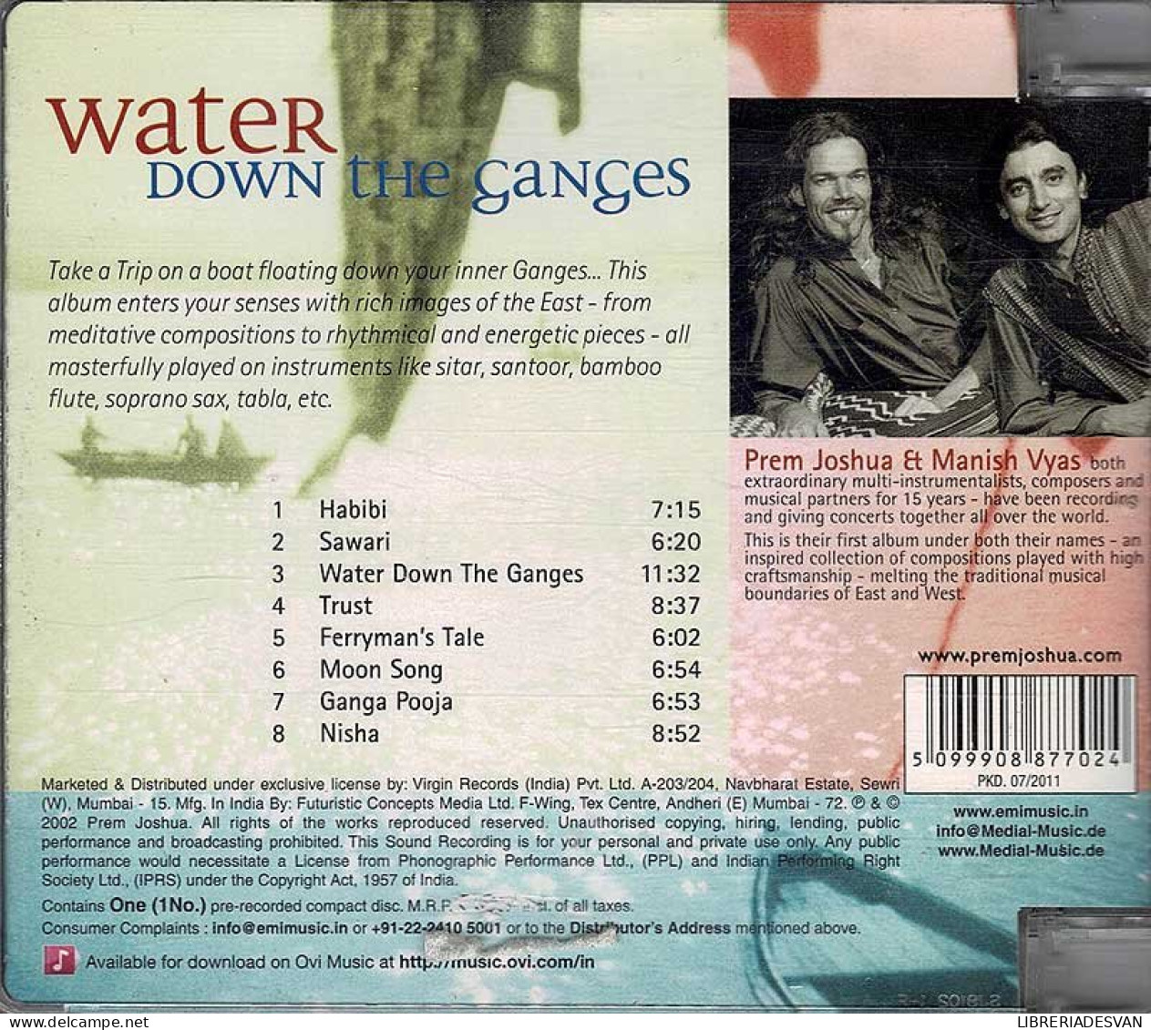 Prem Joshua & Manish Vyas - Water Down The Ganges. CD - New Age