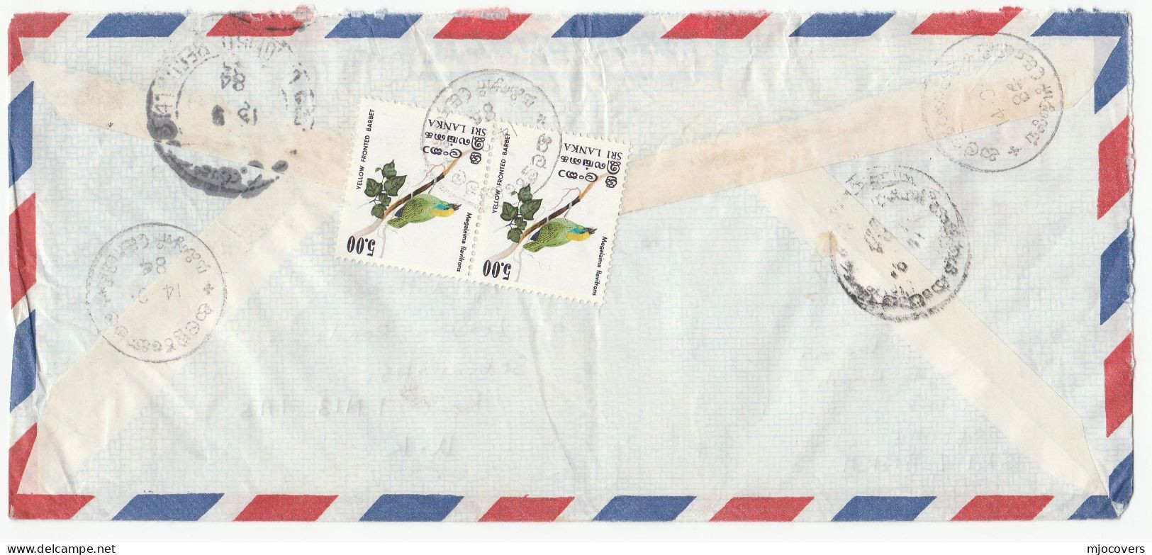 1984 Registered NALLUR TEMPLE Sri Lanka COVER Multi Bird Stamps Air Mail To GB Reg Label Hinduism Religion - Hindoeïsme