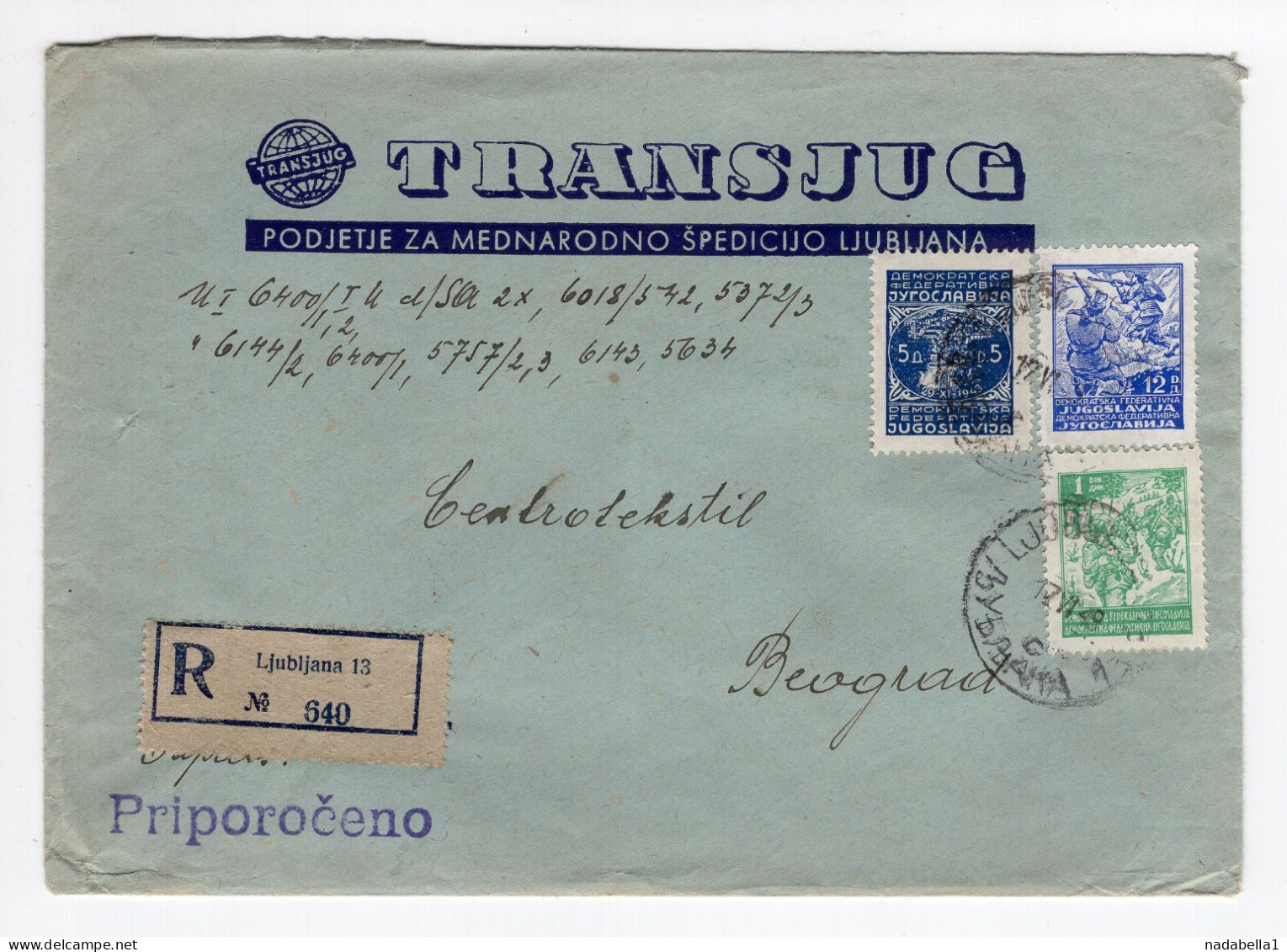 1949. YUGOSLAVIA,SLOVENIA,LJUBLJANA RECORDED HEADED COVER,TRANSJUG - Cartas & Documentos