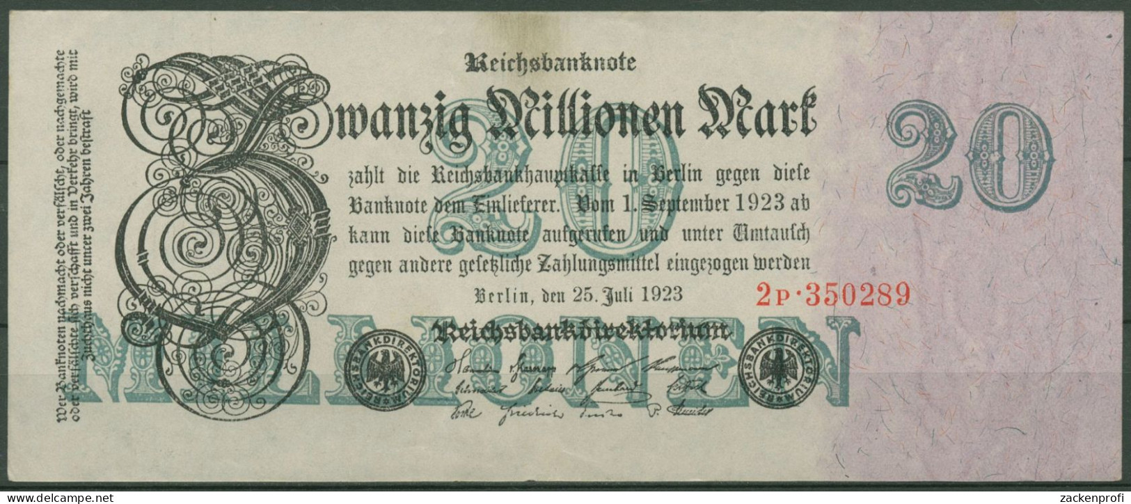 Dt. Reich 20 Millionen Mark 1923, DEU-108b FZ P, Leicht Gebraucht (K1303) - 20 Millionen Mark