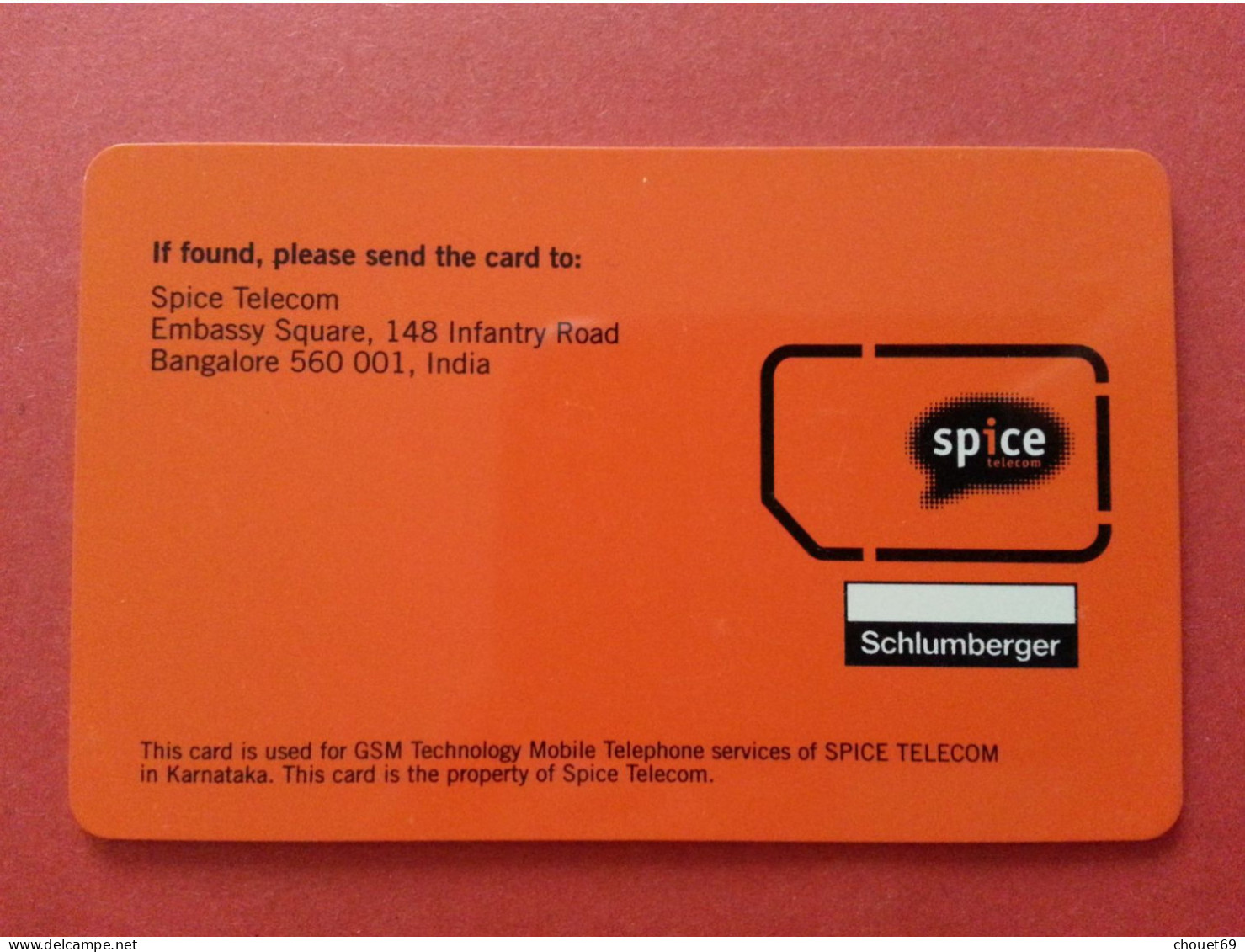 INDIA GSM SIM SPICE TELECOM SCHLUMBERGER PHASE VII KARNATAKA BANGALORE (BF1217 - India