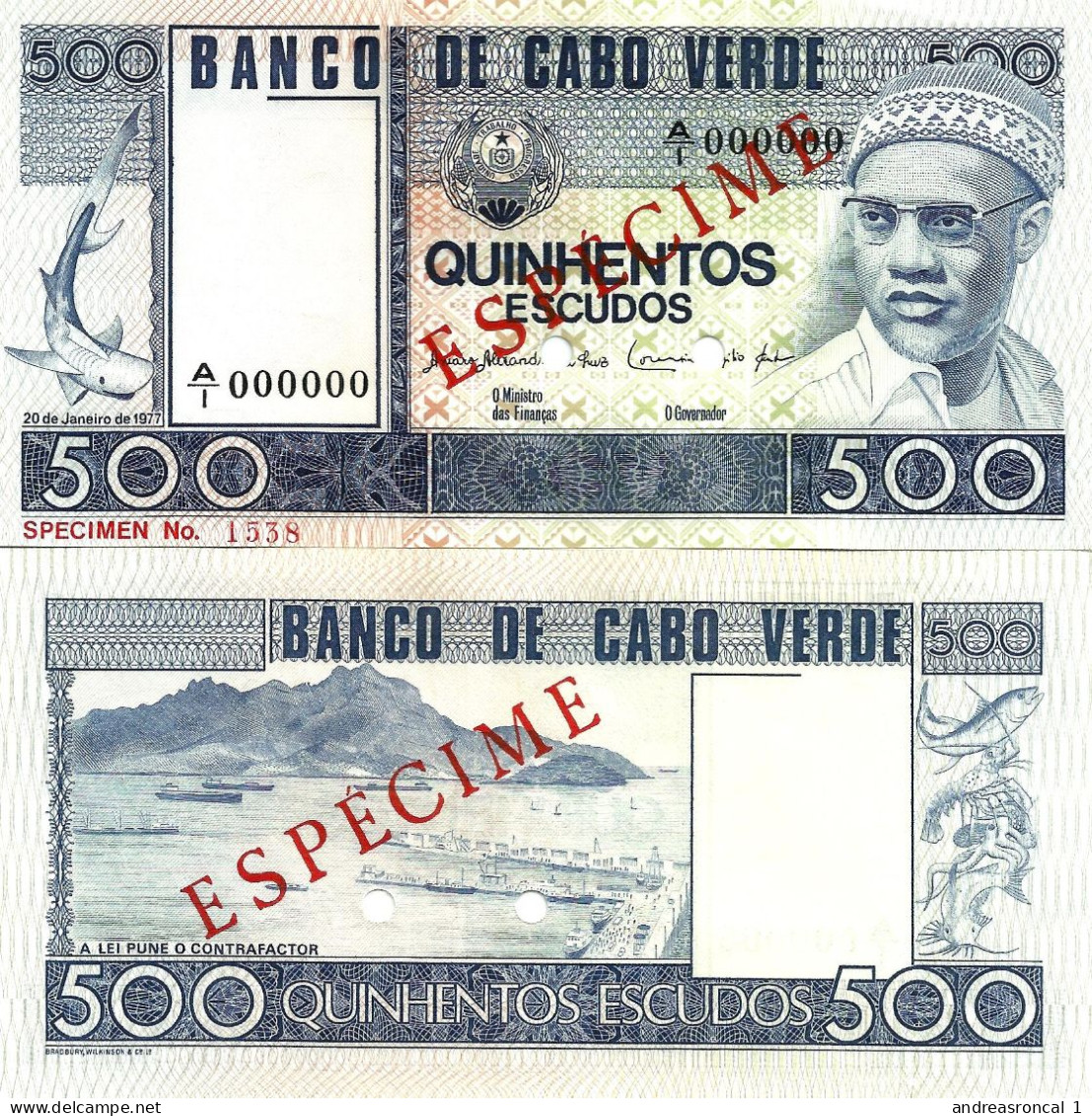 Cape Verde / Cabo Verde 500 Escudos 1977 Specimen P-55s UNC - Cap Vert