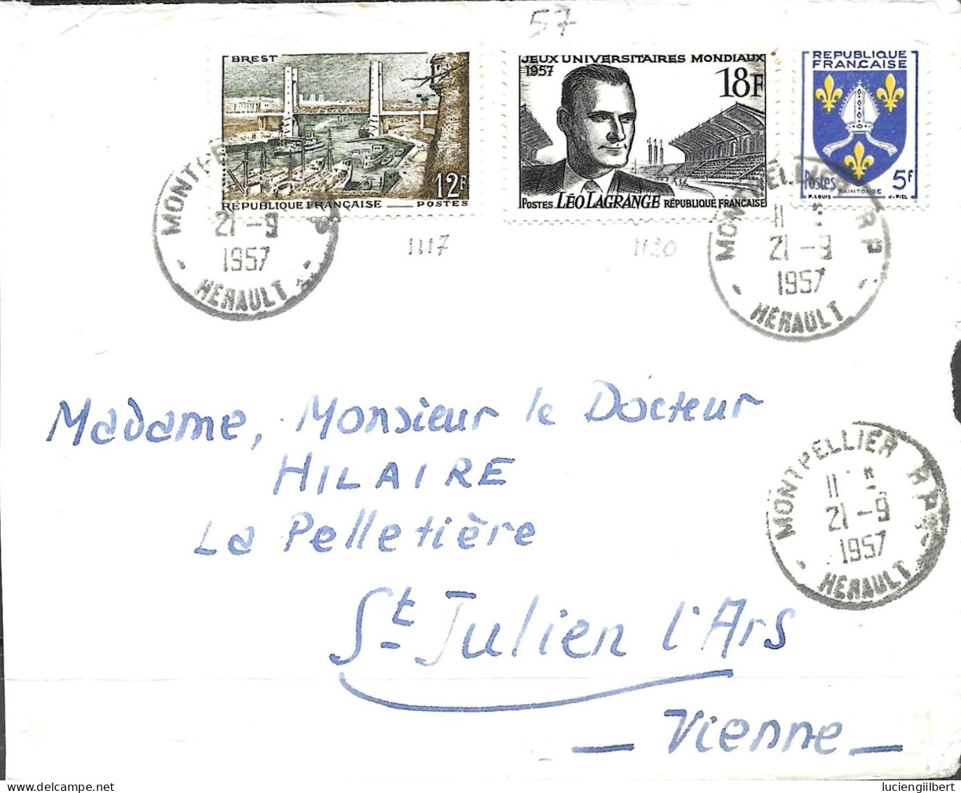 TIMBRE N° 1120 / 117 / 1005   -  TARIF DU 1 7 57  -  SUR LETTRE 2E ECHELON  -  1957 - Tariffe Postali