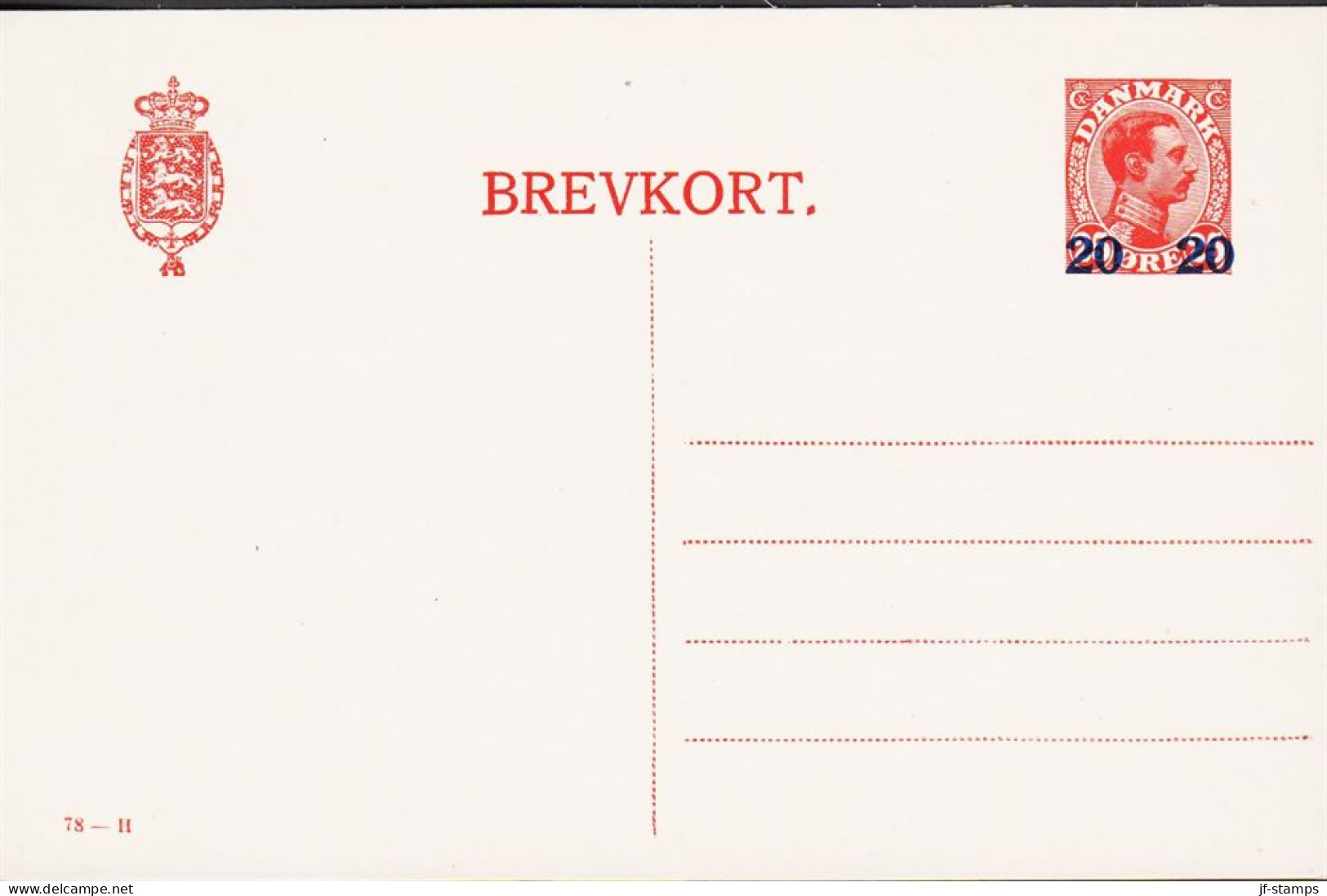 1925. DANMARK. BREVKORT 20 Overprint On 25 øre Christian X With Print Number 78 H.  - JF543185 - Lettres & Documents