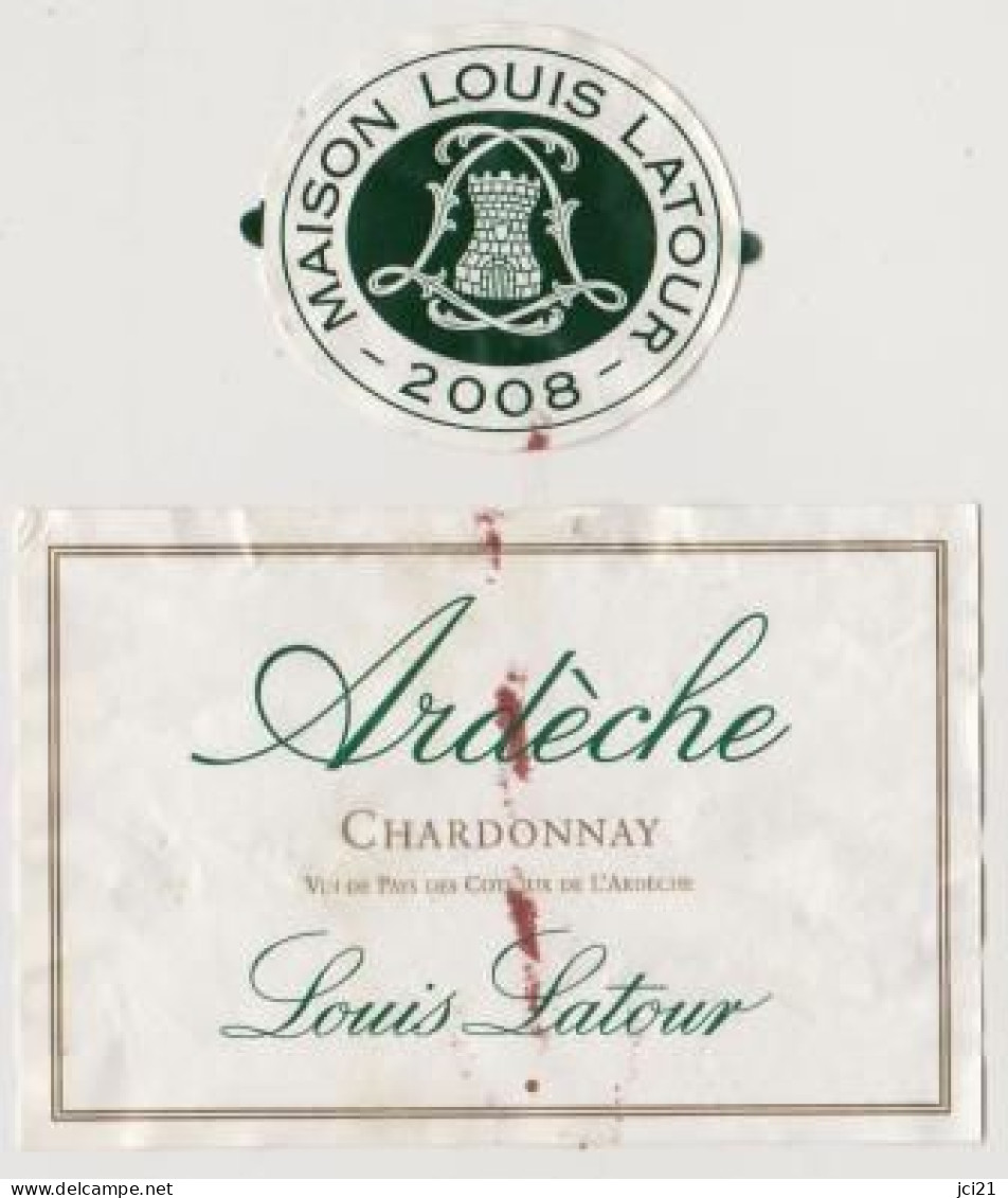 Étiquette Et Millésime " ARDECHE 2008 ' Louis Latour  (2777)_ev140 - Witte Wijn