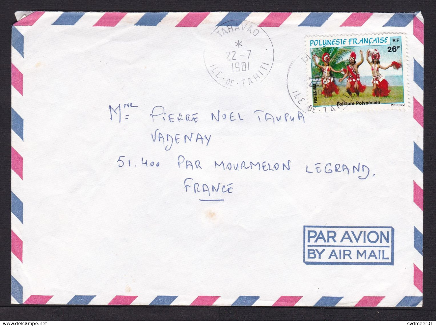 French Polynesia: Airmail Cover To France, 1981, 1 Stamp, Dancing Women, Girl, Dance, Costume (minor Discolouring) - Briefe U. Dokumente