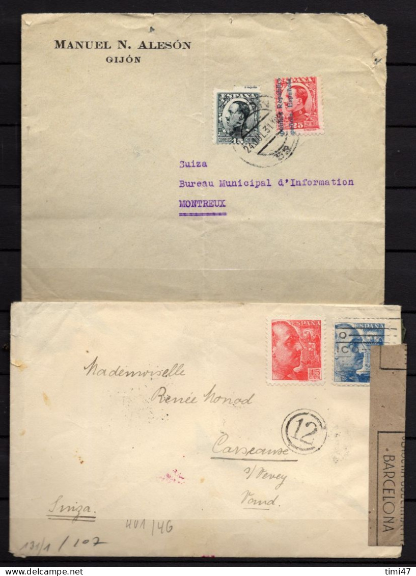 R664  /  Espagne 1904 / 1931 / 1943 2 Lettres + 1 Entier Avec Obl. Censure ALLEMANDE - 1850-1931