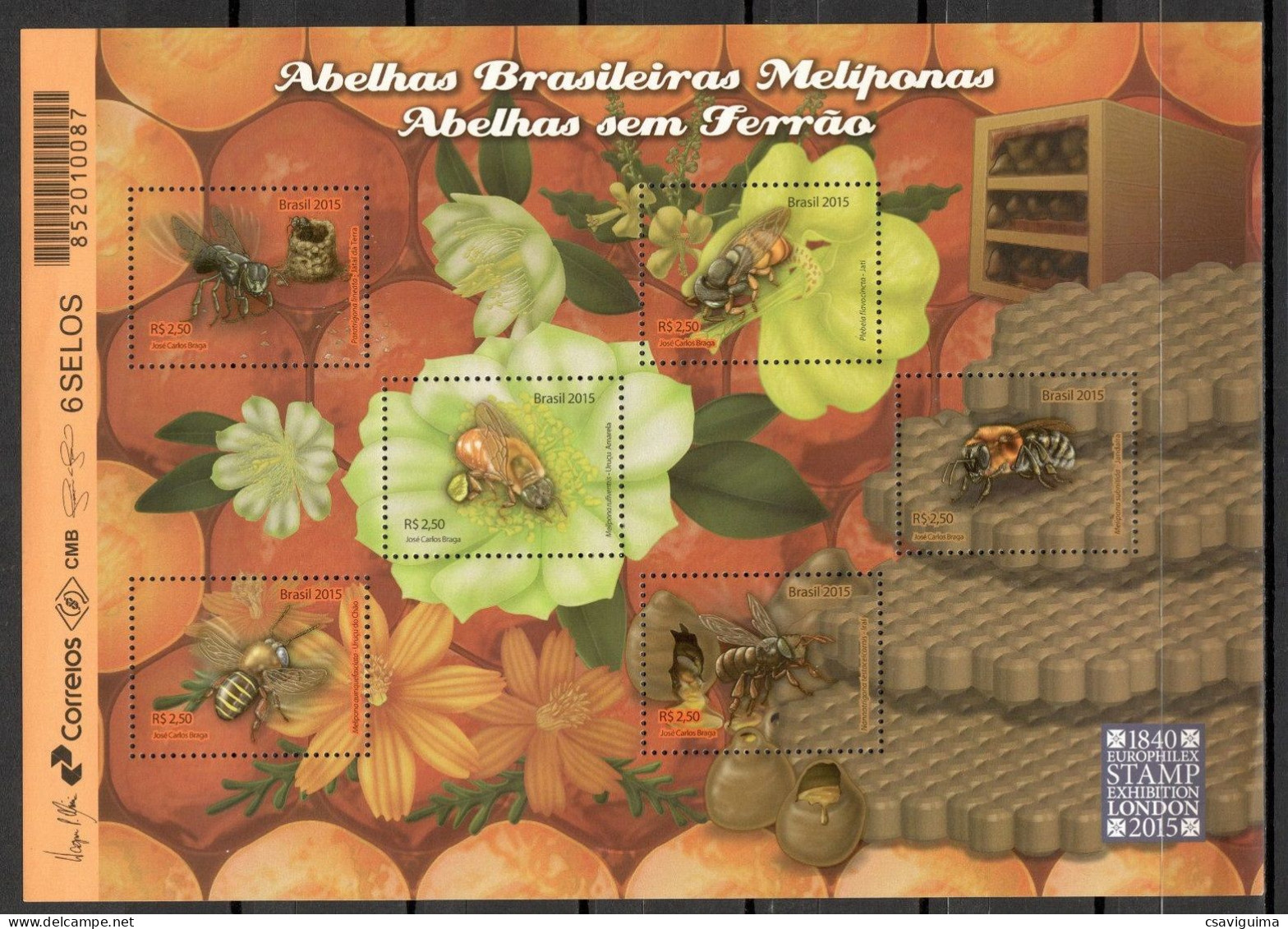 Brasil (Brazil) - 2015 - Insects: Honeybees - Yv 3419/24 - Bienen