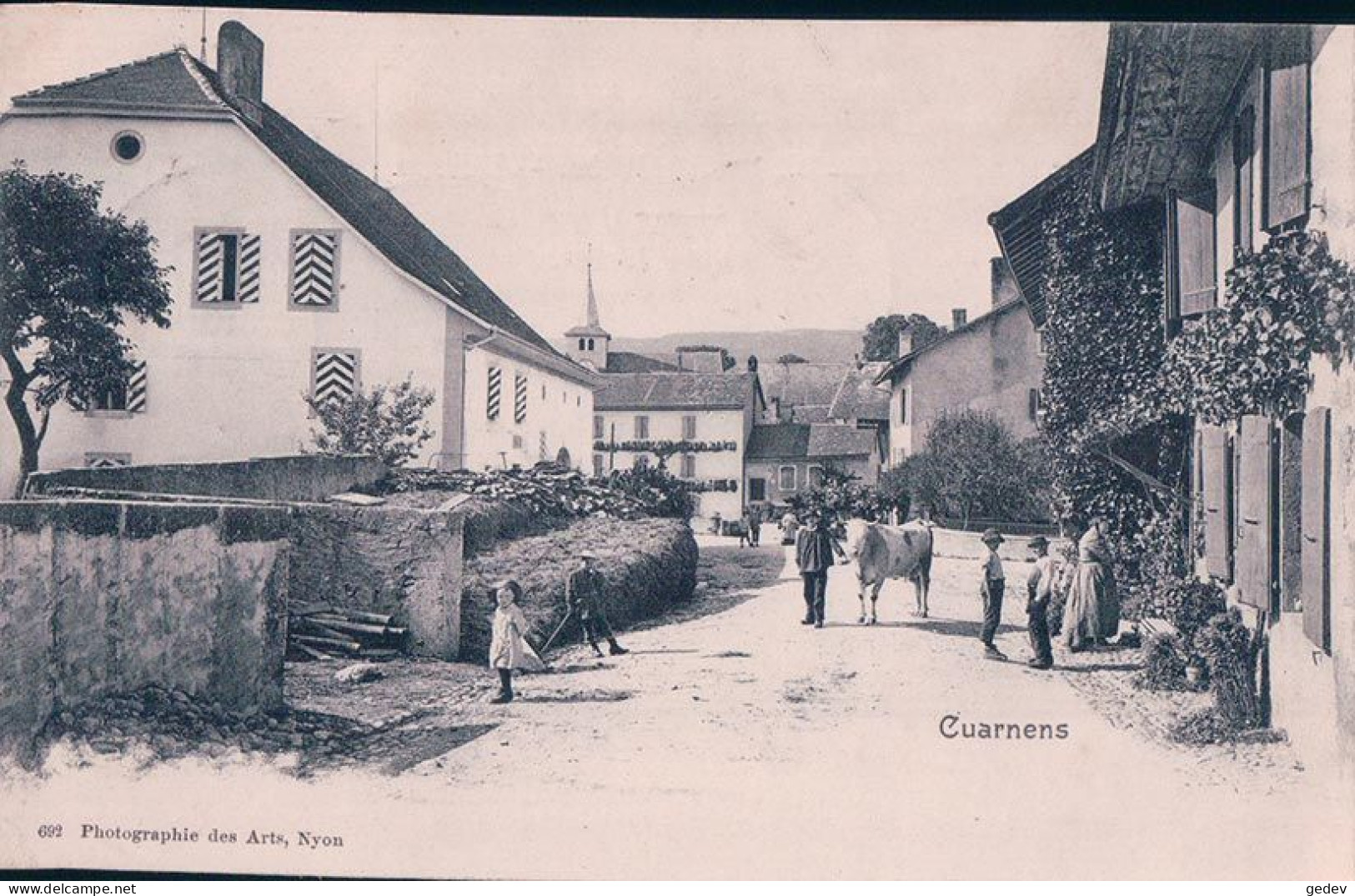 Cuarnens VD, Rue Animée (31.8.1903) Petit Pli D'angle - Cuarnens