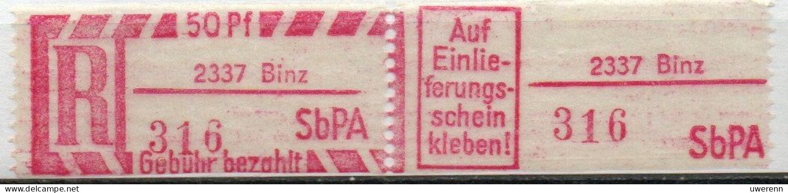 DDR Einschreibemarke Binz SbPA Postfrisch, EM2B-2337II(3), PU- Zh - Aangetekende Etiketten