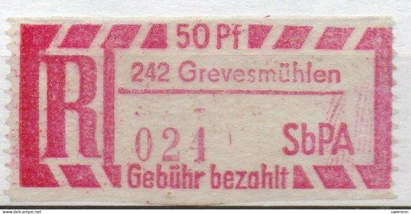 DDR Einschreibemarke Grevesmühlen SbPA Postfrisch, EM2B-242II DLT - R-Zettel