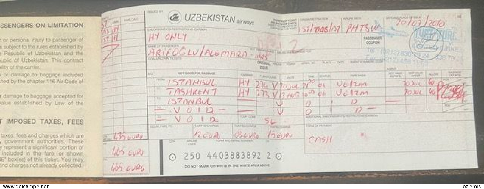 UZBEKISTAN , O'ZBEKISTON ,AIRWAYS ,TICKET - World