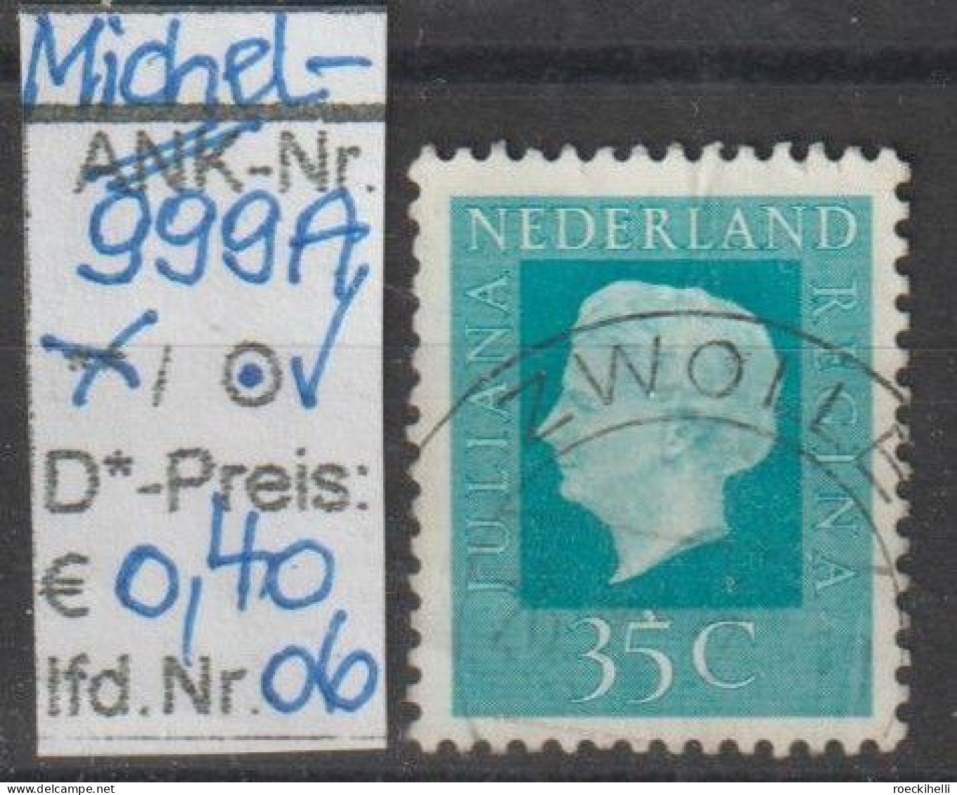 1972 - NIEDERLANDE - FM/DM "Königin Juliana" 35 C Grünblau - O Gestempelt - S. Scan (999Ao 01-06 Nl) - Oblitérés