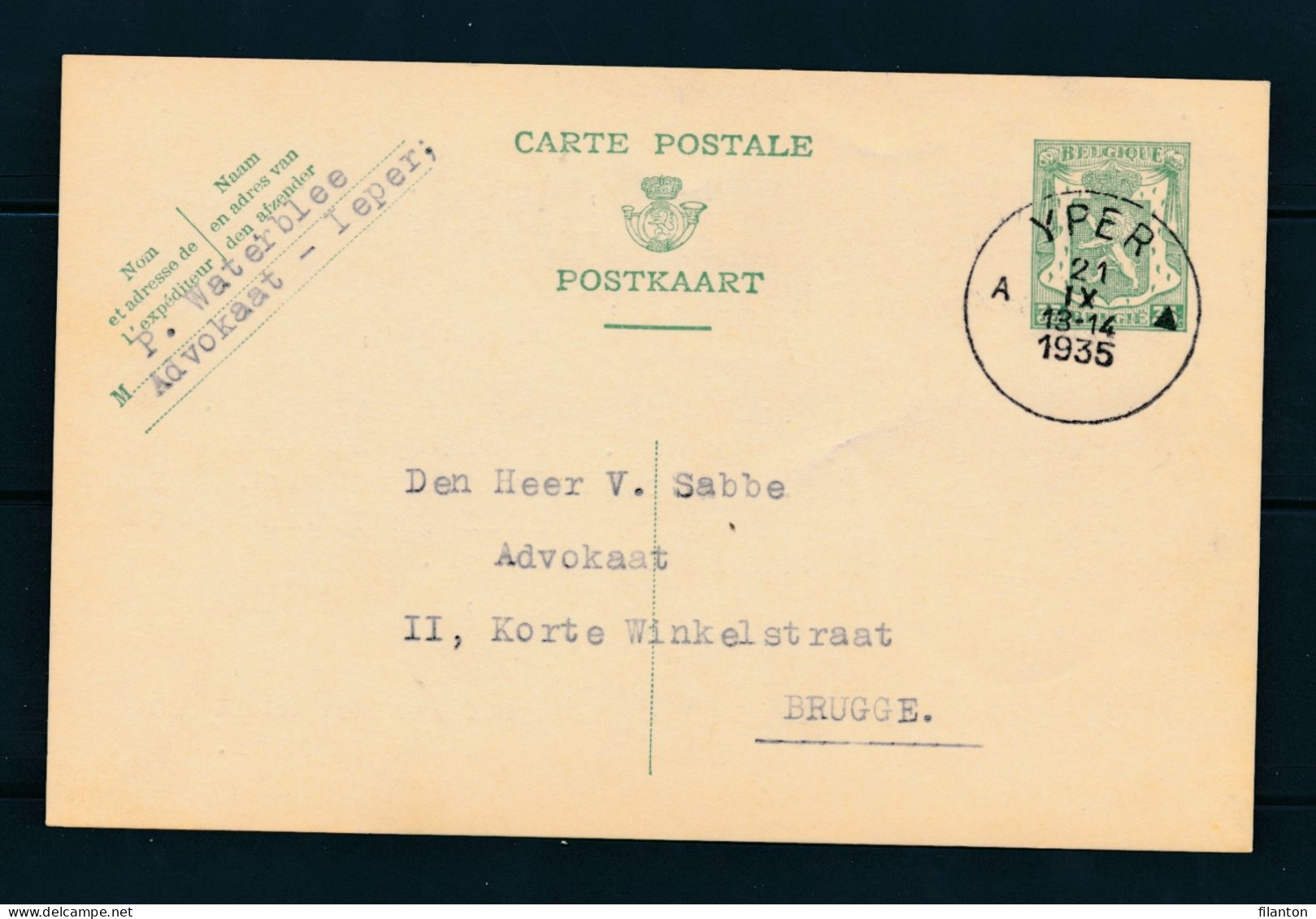 PWS - Cachet "YPER Litt. A ▲" Dd. 21-09-1935 - (ref.1726) - Postkarten 1934-1951