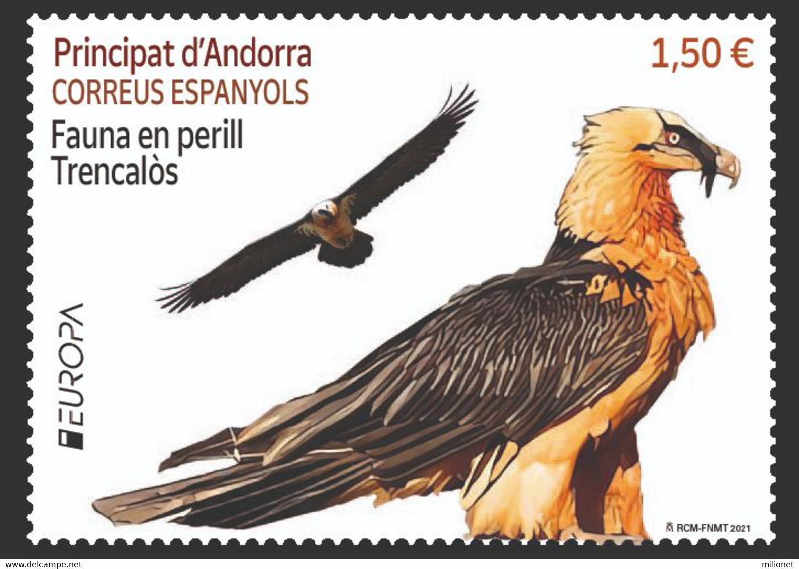 SALE!!! SPANISH ANDORRA ANDORRE 2021 EUROPA CEPT ENDANGERED NATIONAL WILDLIFE 1 Stamp MNH ** - 2021