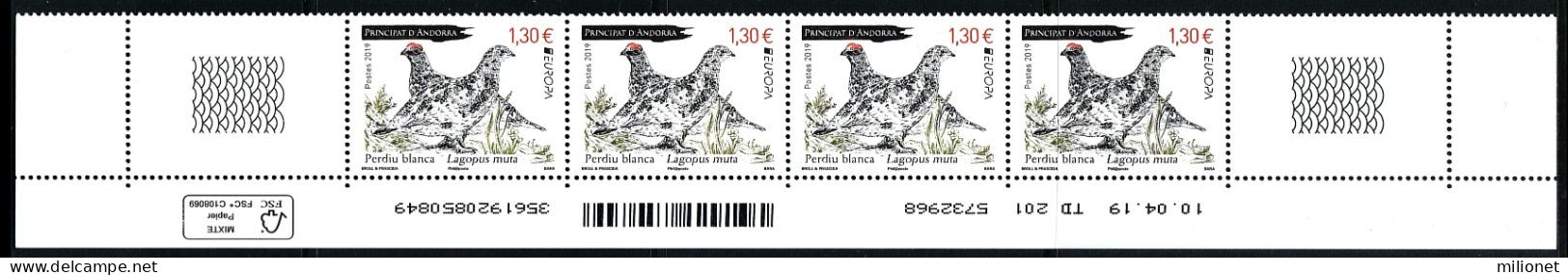 SALE!!! FRENCH ANDORRA ANDORRE 2019 EUROPA CEPT National Birds 4 Stamps + 2 Vignettes (lower Strip) MNH ** - 2019