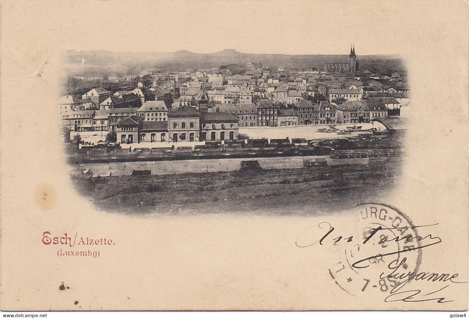 36255# CARTE POSTALE ESCH SUR ALZETTE PANORAMA Obl AMBULANT LONGWY LUXEMBOURG 1898 AMBULANT Pour ENCHERANGE WILTZ - 1895 Adolphe Rechterzijde