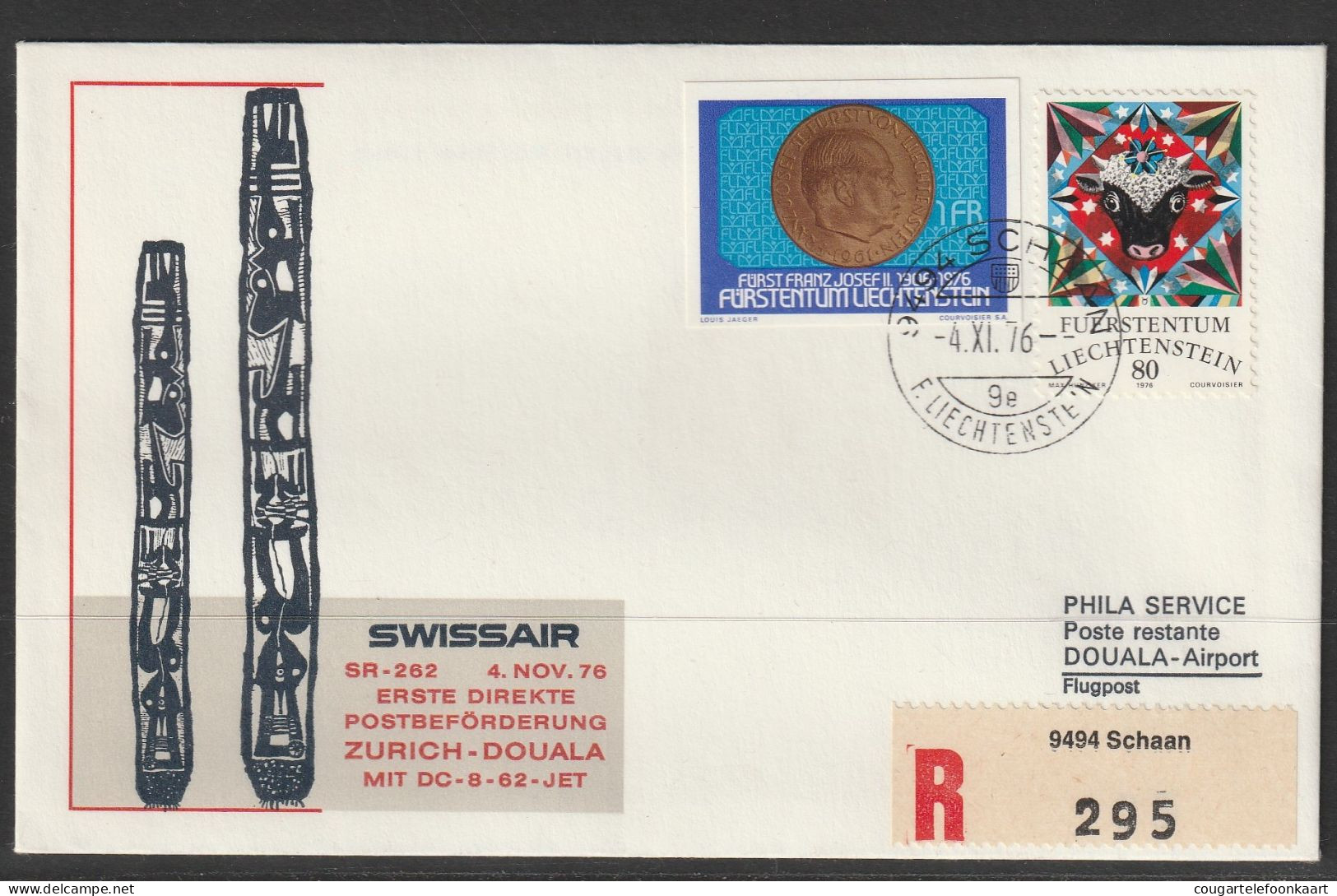 1976, Swissair, Erstflug, Liechtenstein - Doula Cameroon - Poste Aérienne