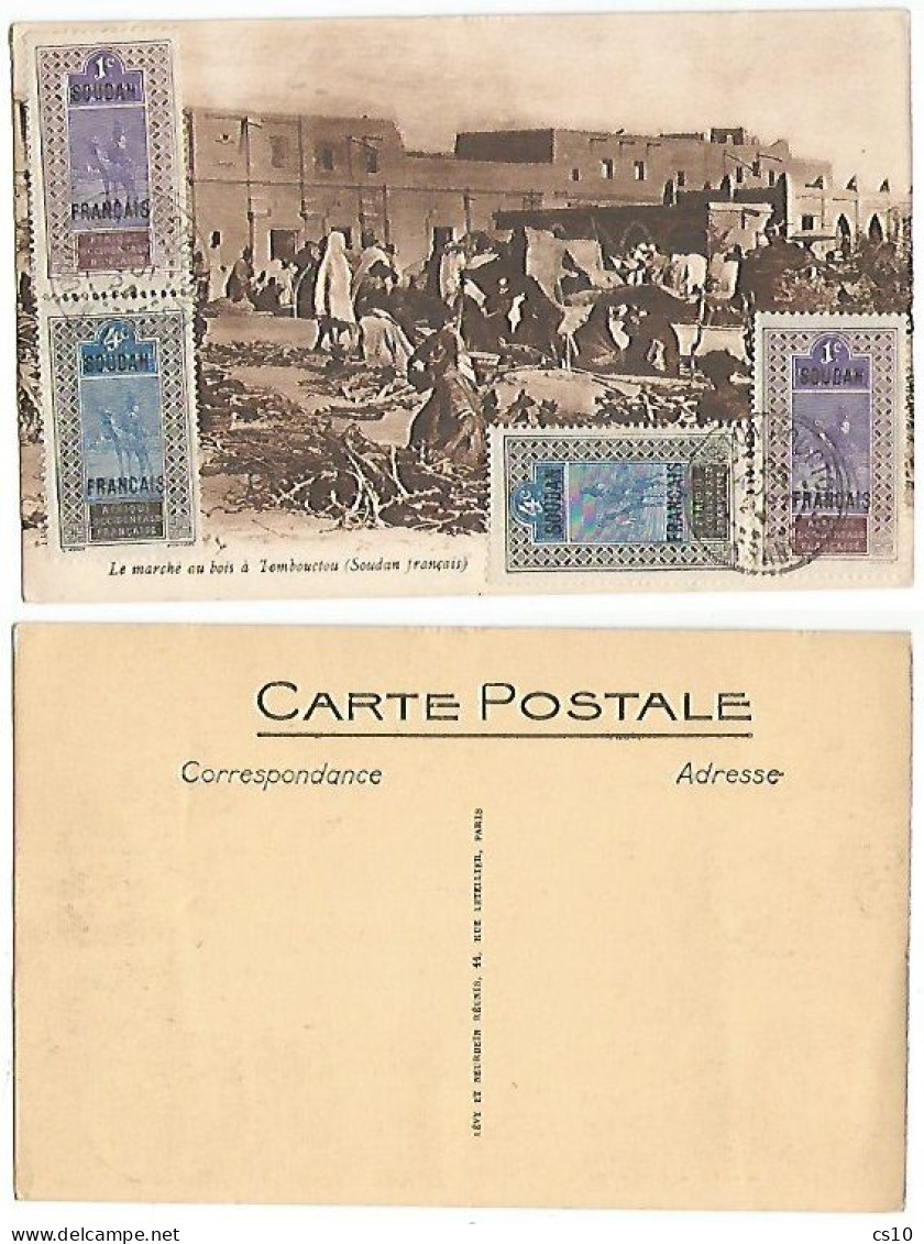 Sudan Marché Au Bois Tombouctou - Brown Pcard Avec 4 Tp Soudan Francais C.4x2 + C.1x2 Annulée Le 25aug1924 - Marchands Ambulants