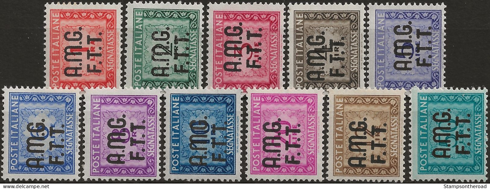 TZAS5-15L - 1947/9 Trieste Zona A, Sass. Nr. 5/15, Segnatasse, Serie Di 11 Francobolli Nuovi Con Linguella */ - Taxe