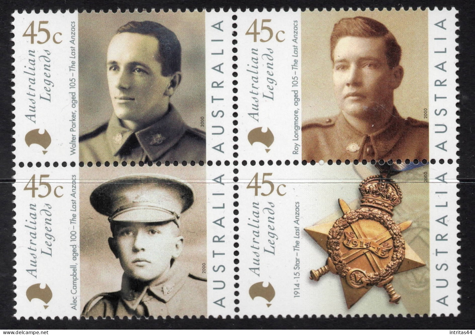 AUSTRALIA 2000 " AUSTRALIAN LEGENDS (4th SERIES) AUSTRALIAN DAY. THE LAST ANZACS " BLOCK OF (4) MNH - Used Stamps