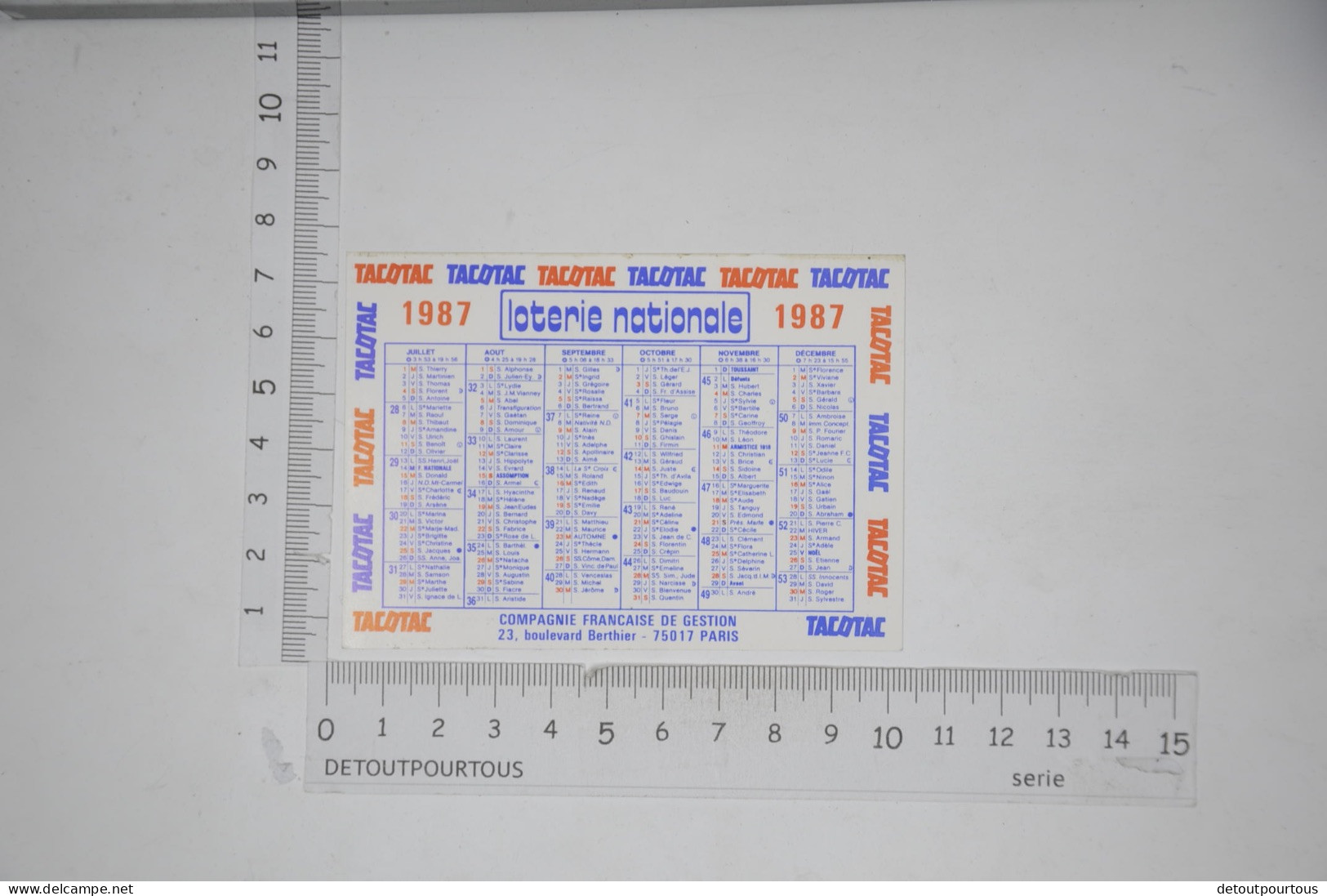 Mini Calendrier 1987 Loterie Nationale Tacotac - Petit Format : 1981-90