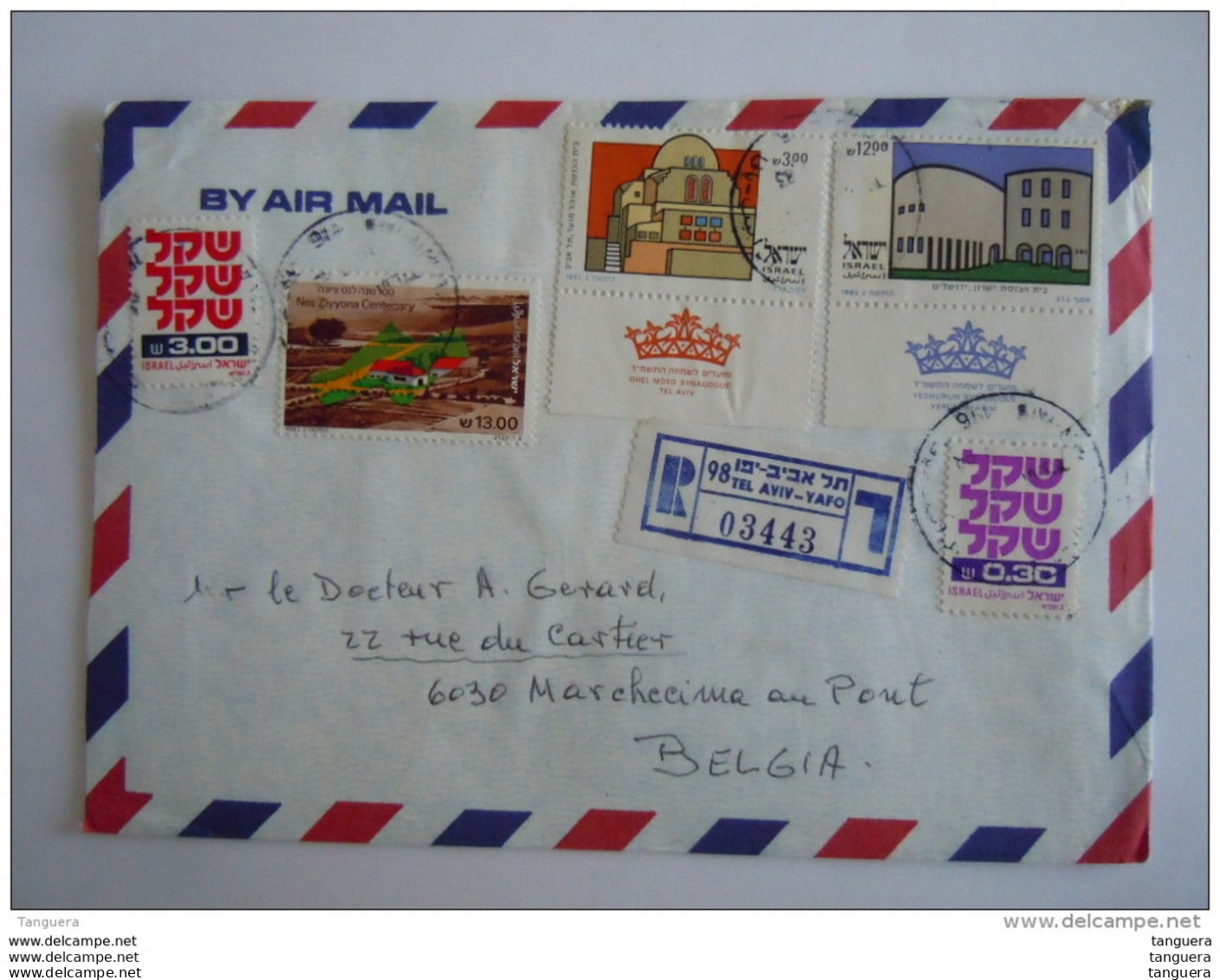 Israel Cover 1983 -&gt; Belgique Registered Nes Ziyyona Synagogues Sheqel Yv 878 879 880 781 774 - Briefe U. Dokumente