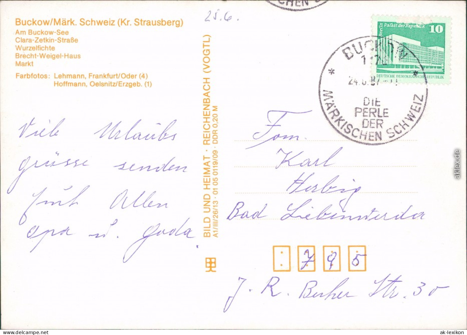 Buckow: See, Clara-Zetkin-Straße, Wurzelfichte, Brecht-Weigel-Haus, Markt 1987 - Buckow