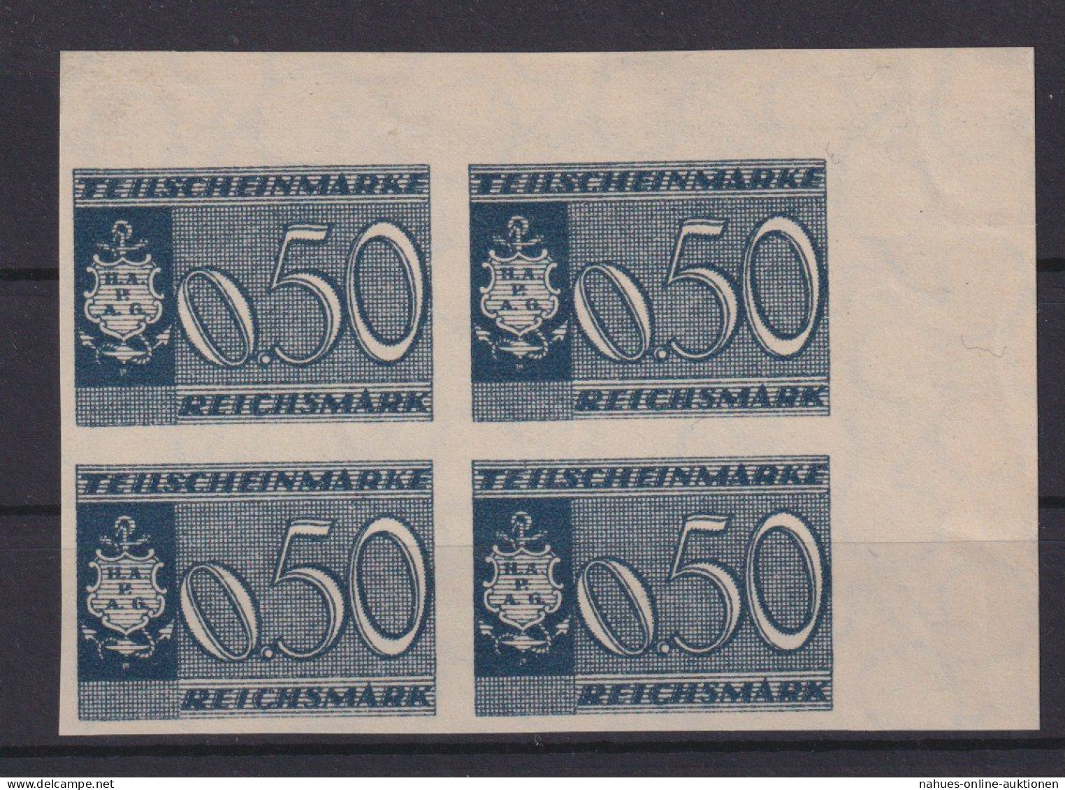 Deutsches Reich Hapag Schiffspost Teilscheinmarke 0,50 Reichsmark Bogenecke - Other & Unclassified