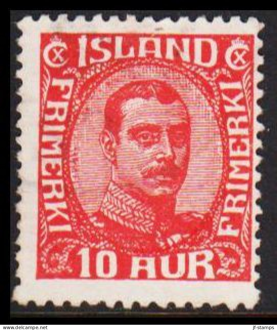  1920. ISLAND. King Christian X. Thin, Broken Lines In Ovl Frame. 10 Aur Red. (Michel 89) - JF543241 - Gebraucht