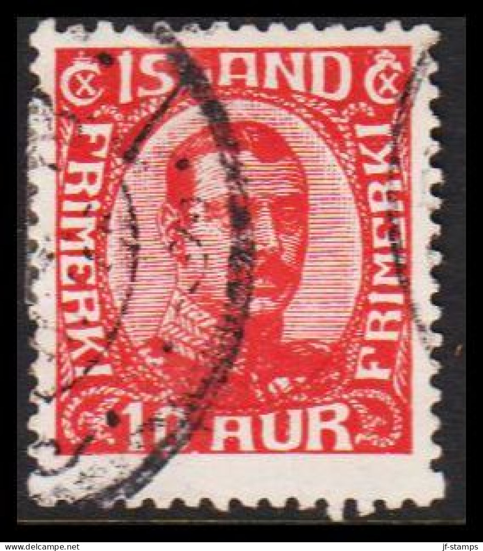  1920. ISLAND. King Christian X. Thin, Broken Lines In Ovl Frame. 10 Aur Red. (Michel 89) - JF543242 - Gebraucht