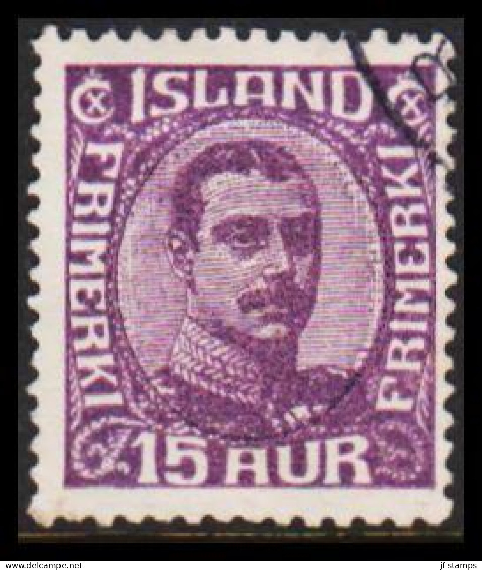 1920. ISLAND.  King Christian X. Thin, Broken Lines In Ovl Frame. 15 Aur. (Michel 90) - JF543247 - Gebraucht