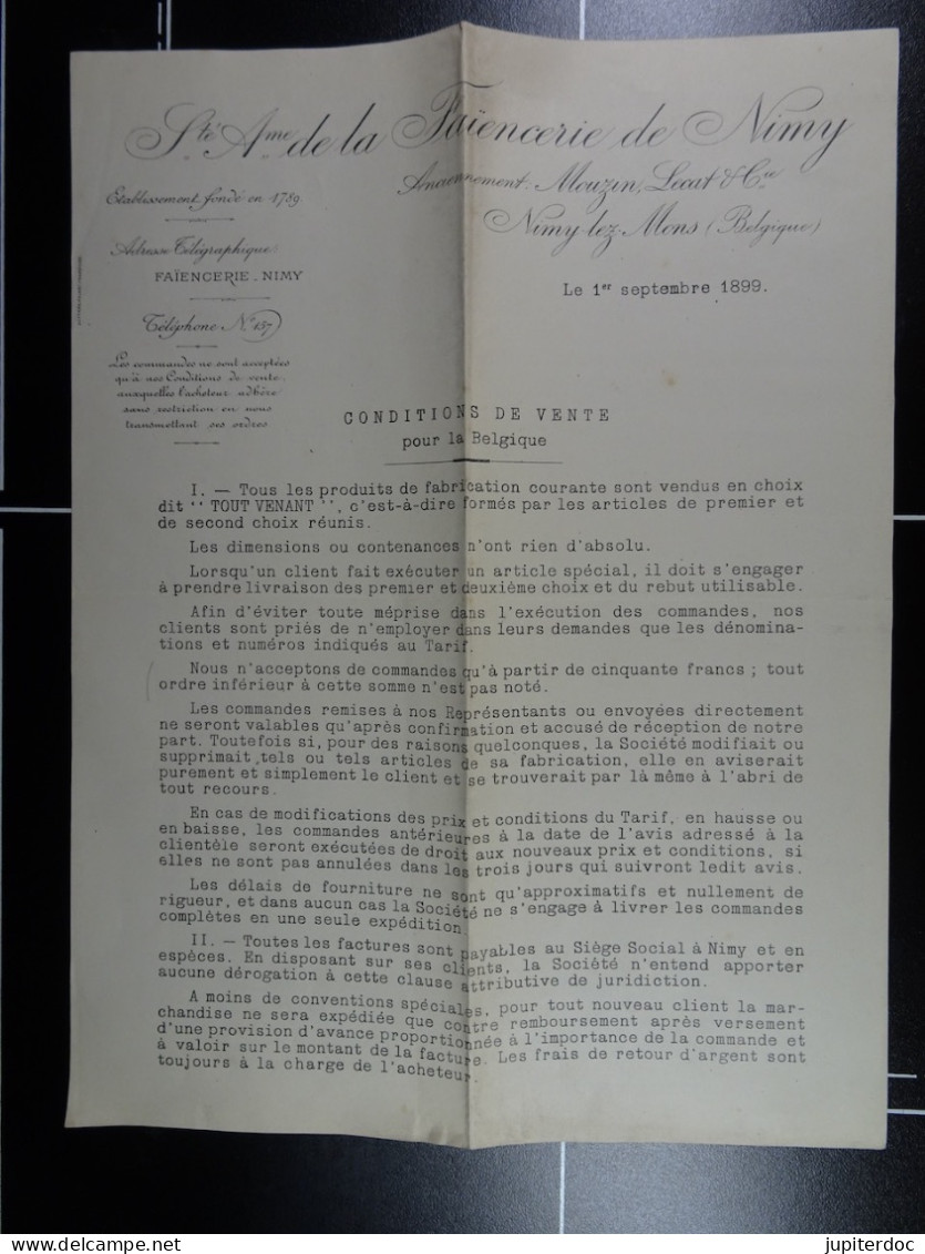 S.A. De La Faïencerie De Nimy Nimy-lez-Mons 1899  /48/ - 1800 – 1899