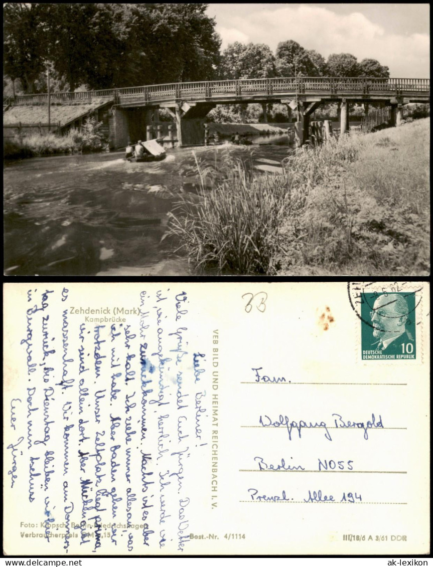 Ansichtskarte Zehdenick Holzbrücke, Floß - Flußpartie 1960 - Zehdenick