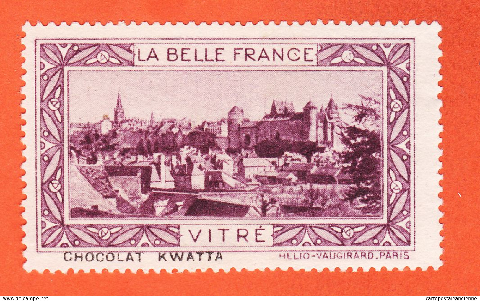 13004 / ⭐ ◉ VITRE (Violet) 35-Ille Vilaine Chateau Pub Chocolat KWATTA Vignette Collection BELLE FRANCE HELIO-VAUGIRARD - Tourisme (Vignettes)