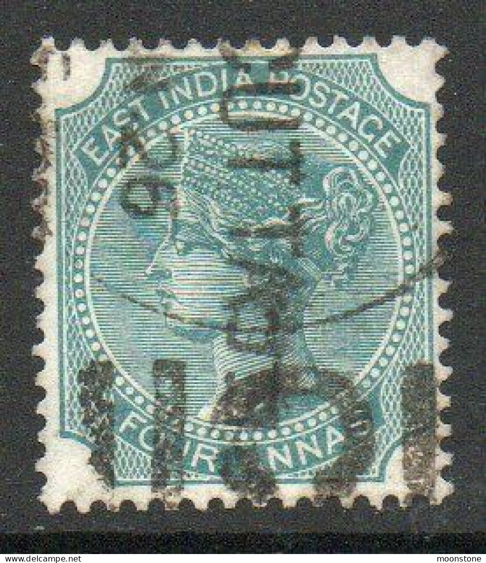 India 1866-78 4 Annas Deep Green, Die I, Wmk. Elephant Head, Perf. 14, Used, SG 70 (E) - 1854 Britse Indische Compagnie