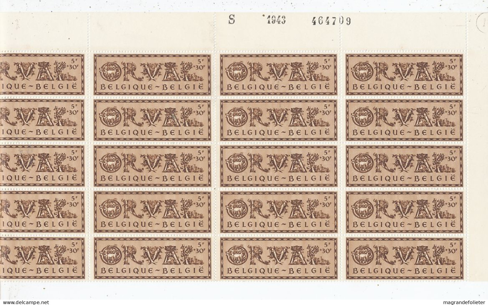 TIMBRE STAMP ZEGEL BELGIQUE  EXEPTIONNELLE 6 PLANCHES DE 50 X LA SERIE 625-630  ORVAL  AVEC GOMME  XX