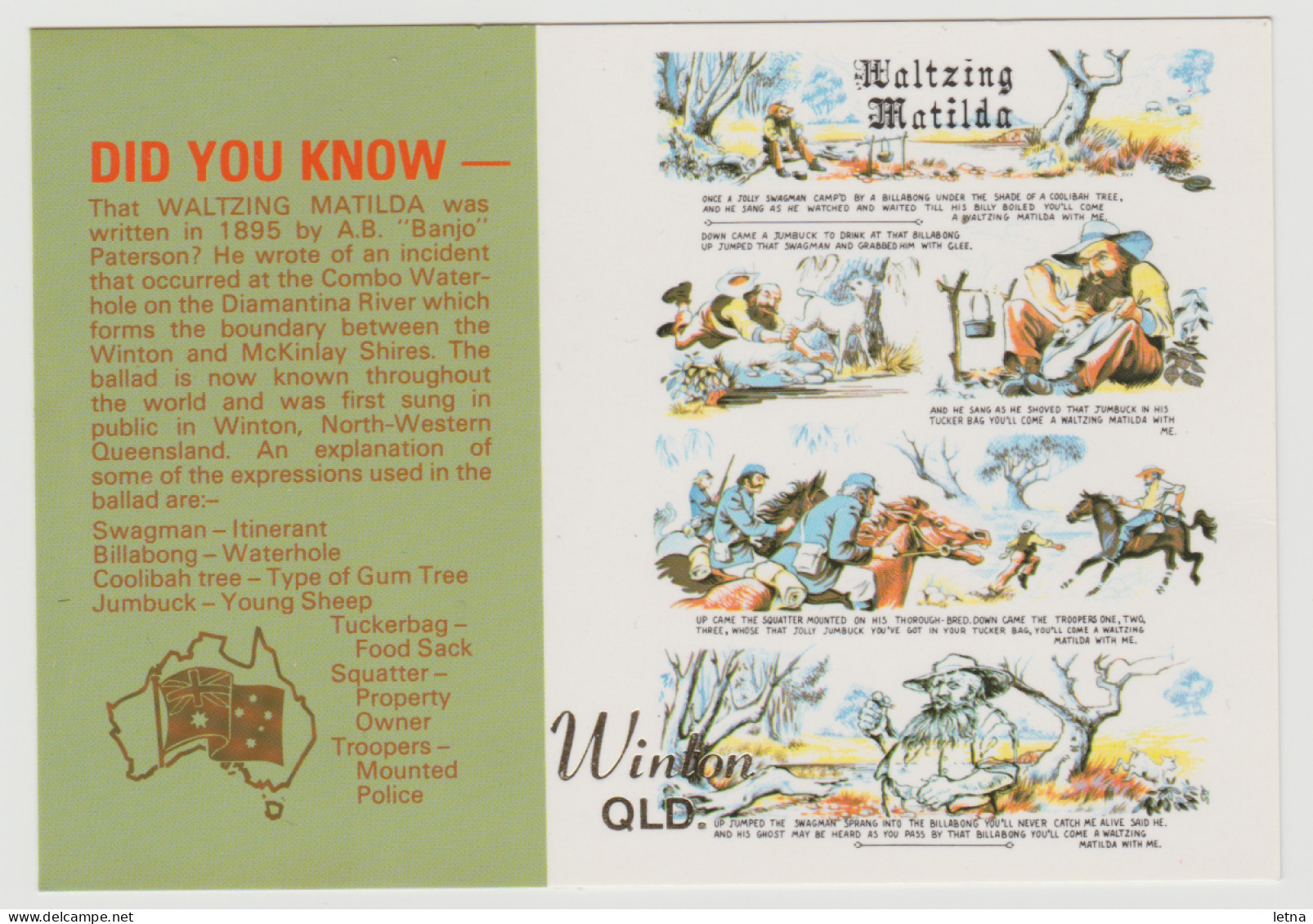 Australia QUEENSLAND QLD Waltzing Matilda Ballad Murray Views K66A Did You Know Postcard C1980s - Sonstige & Ohne Zuordnung