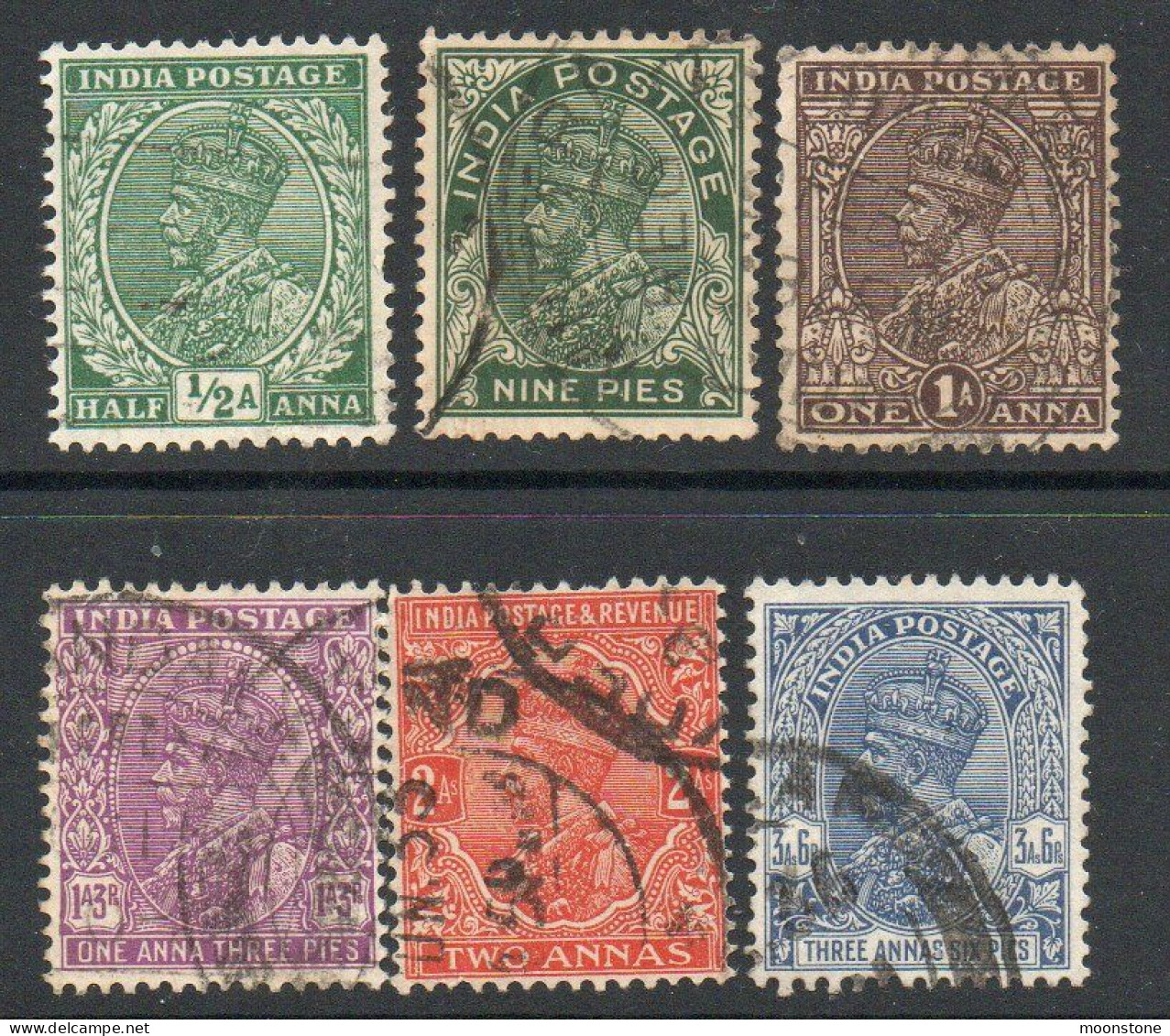 India 1932-6 GV Definitives Group Of 6 To 3a6p, Wmk. Multiple Star, Used, SG 232/8 (E) - 1911-35 Roi Georges V