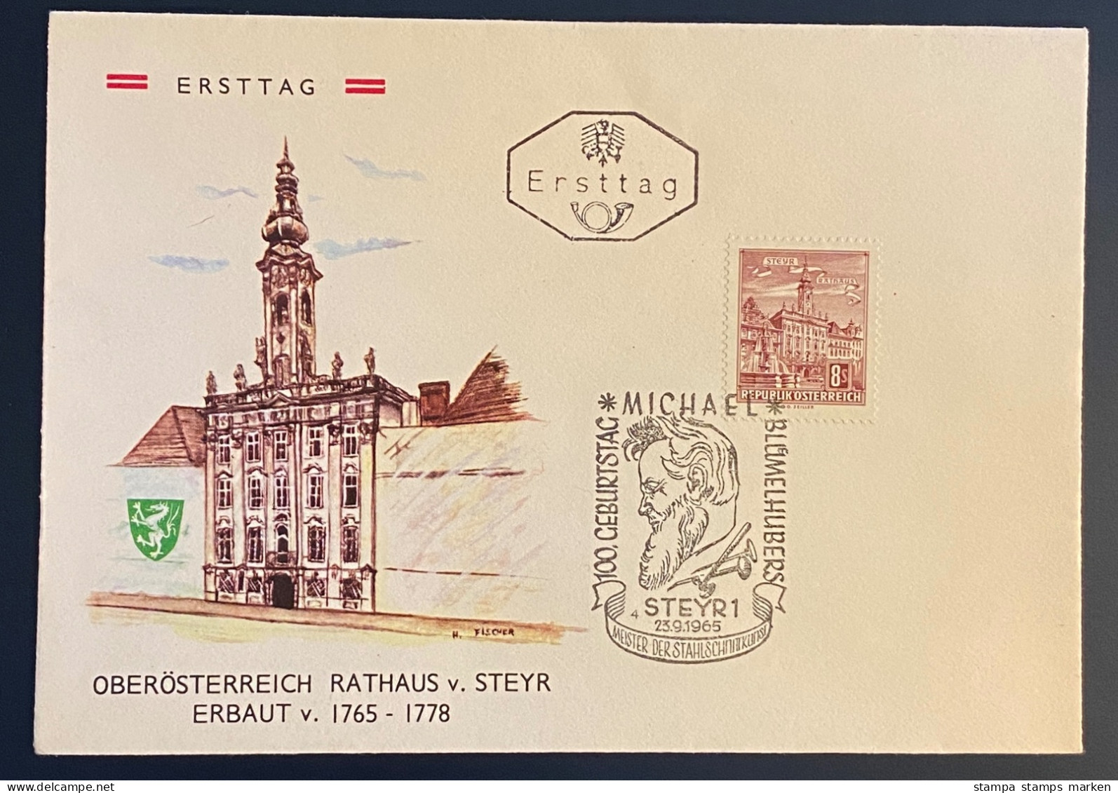 Österreich 1965 Bauten Mi. 1194 FDC Schmuckkuvert Sonderstempel Michael Blümelhubers Gestempelt/o STEYR - Briefe U. Dokumente