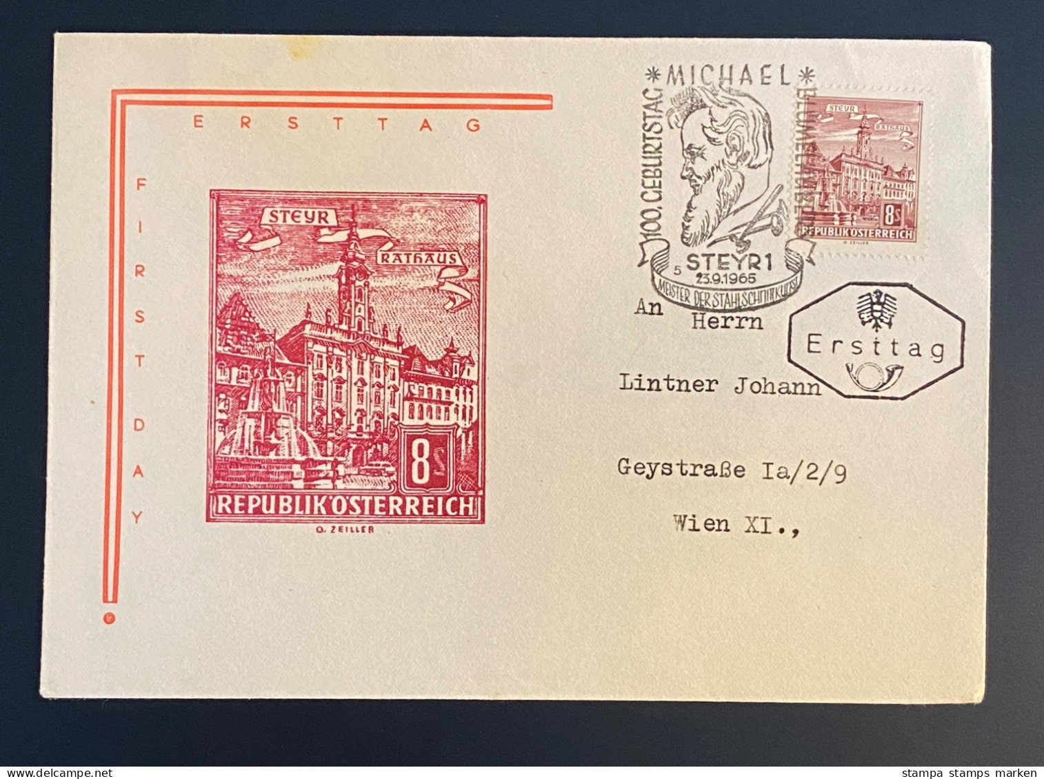 Österreich 1965 Bauten Mi. 1194 FDC Schmuckkuvert Sonderstempel Michael Blümelhubers Gestempelt/o STEYR - Brieven En Documenten