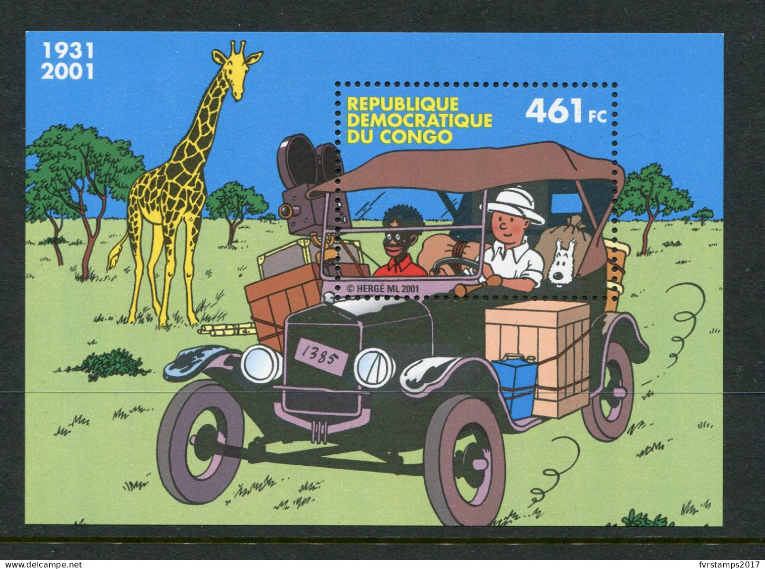 R.D. Congo - 2001 - OCB BL205 - MNH ** - Kuifje Tintin Congo Stripfiguur Cartoon Dessin Animé - Cv € 7 - Neufs